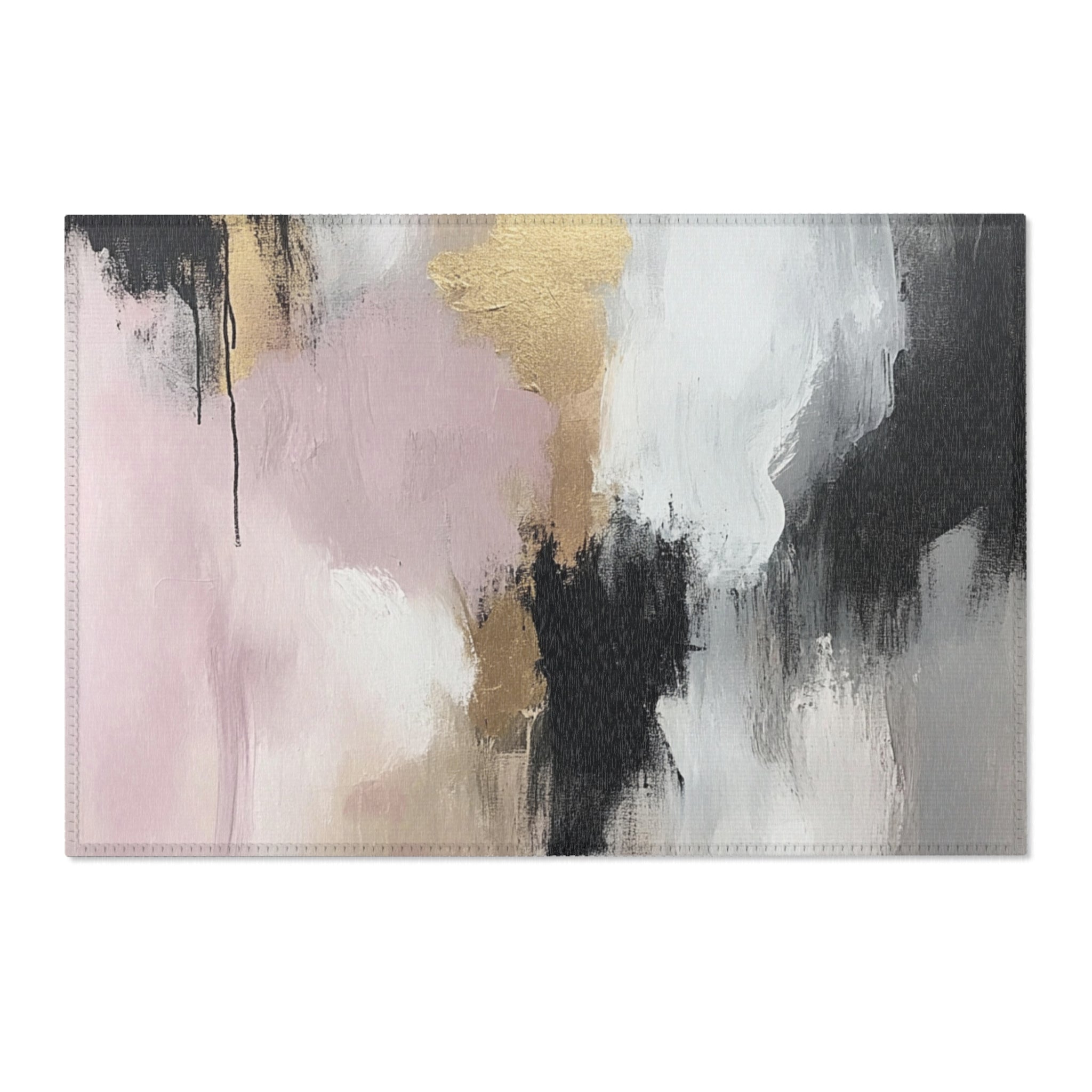 Abstract Large Area Rug | Black Grey White Blush Watercolor Rug