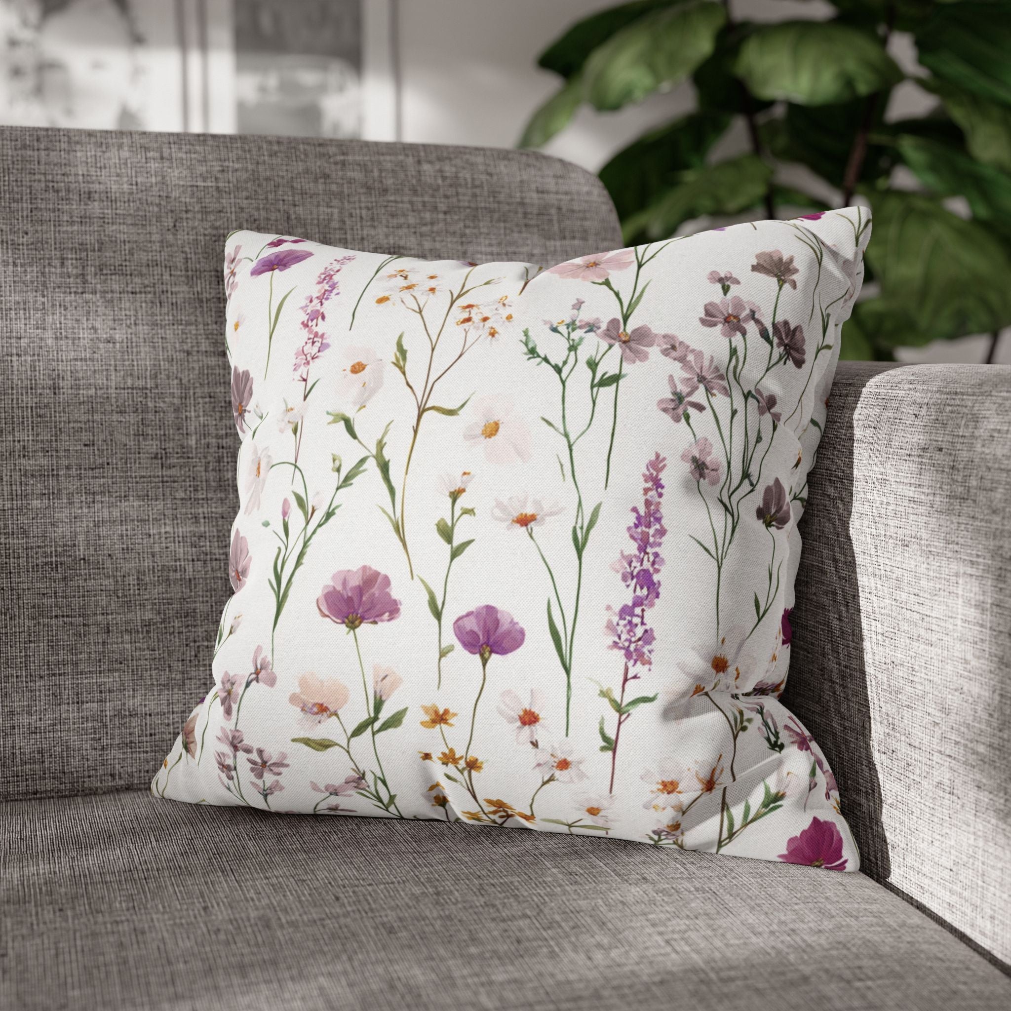 Floral Pillow Cover | Mauve Wildflowers Watercolor Pillowcase