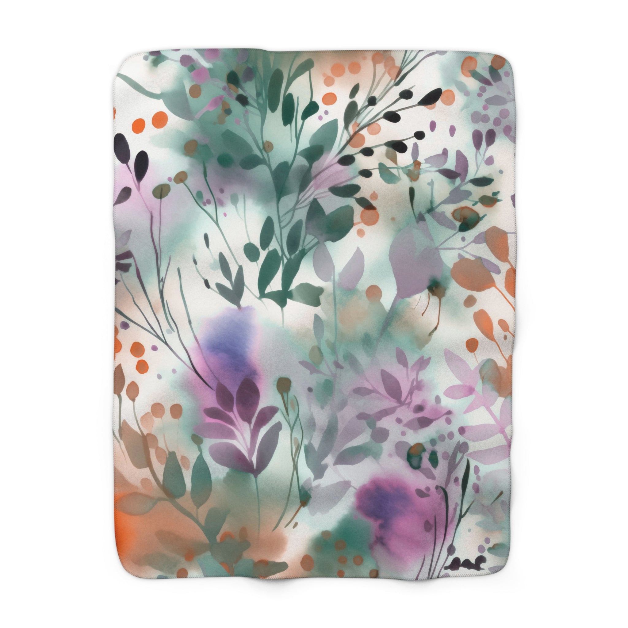 Abstract Floral Throw Blanket | Green Lilac Watercolor