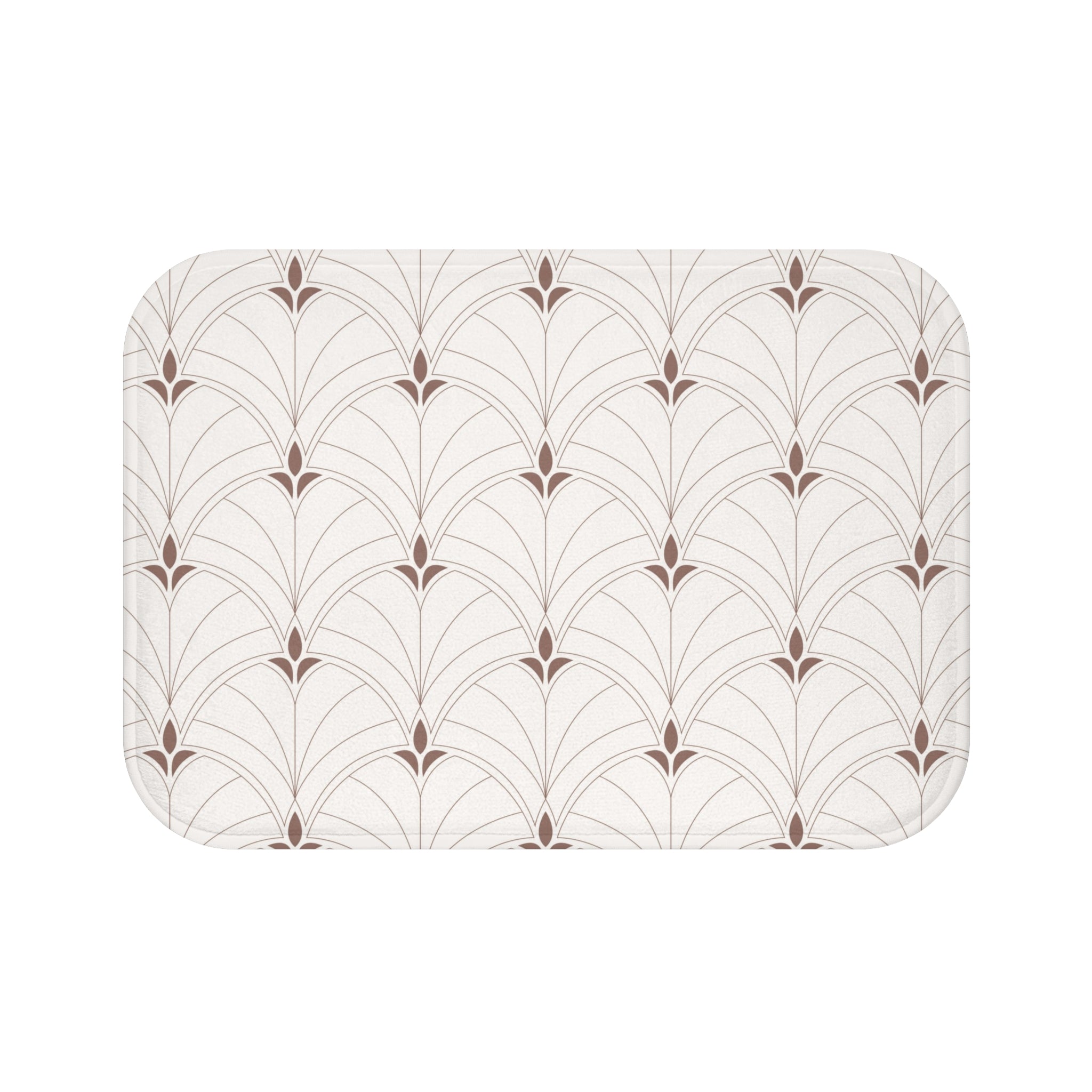 Boho Bath, Kitchen Mat | Art Deco Nouveau Fan Beige Brown