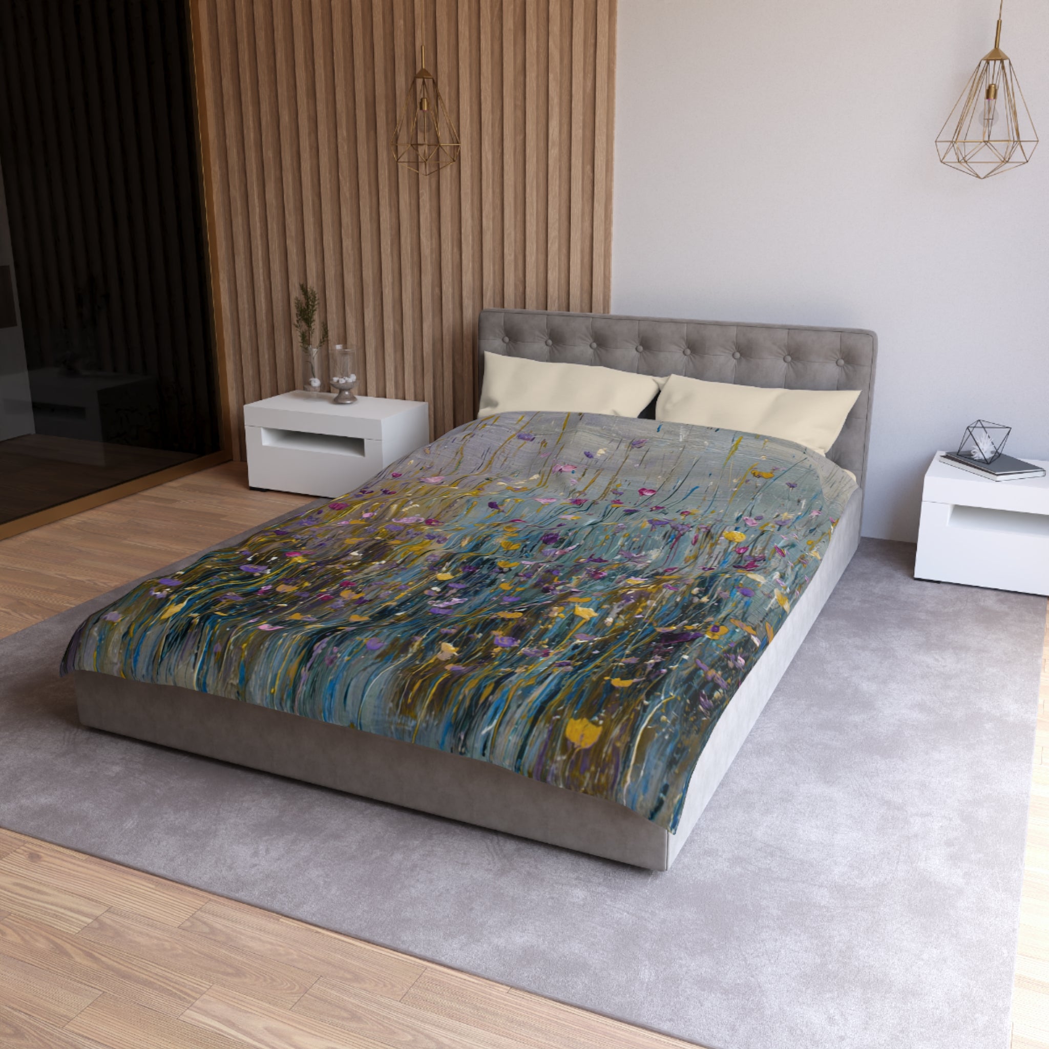 Floral Duvet, Pillow Cover | Grey Blue Yellow Bedroom Decor