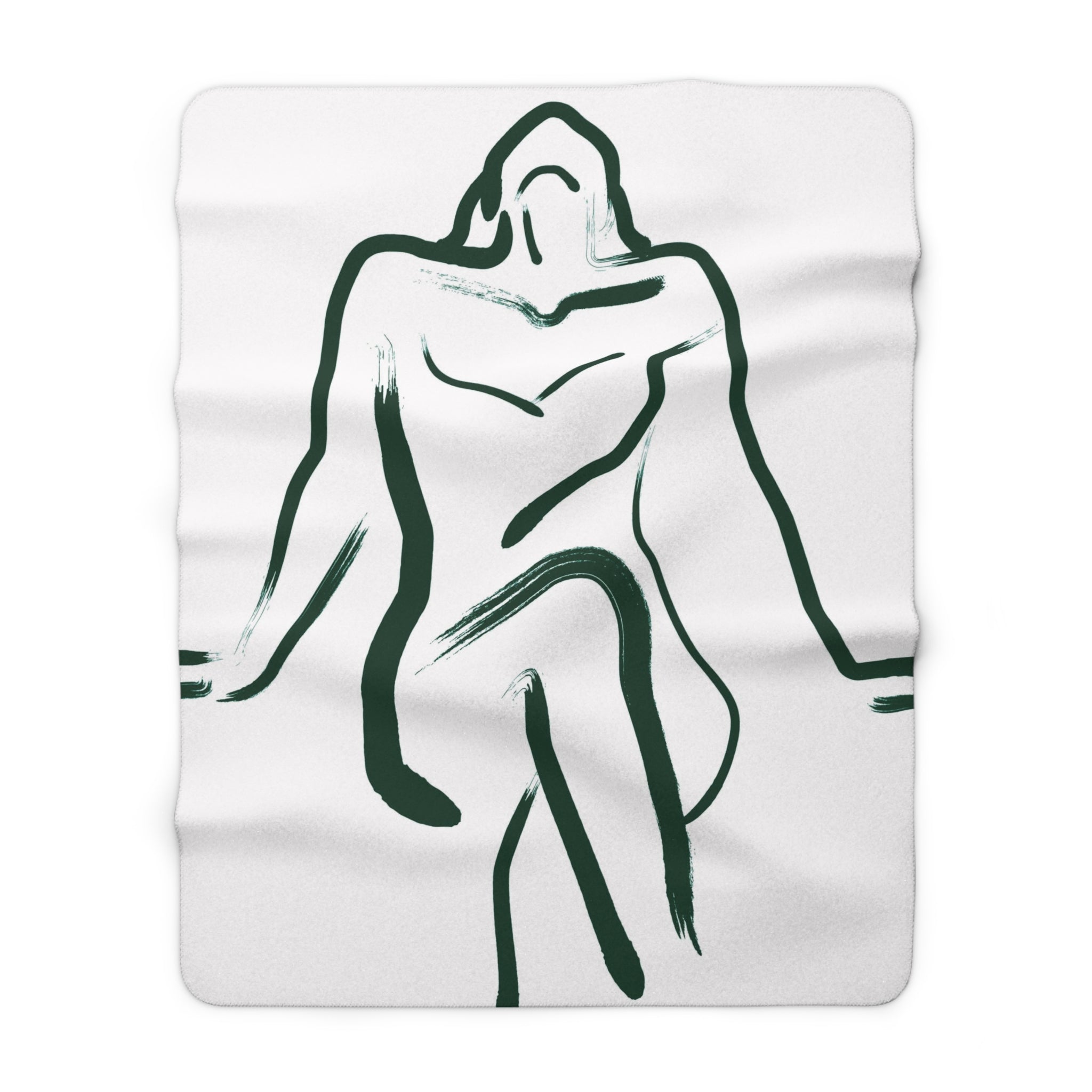Abstract Boho Couch, Fleece Throw Blanket | White Green Female Silhouette