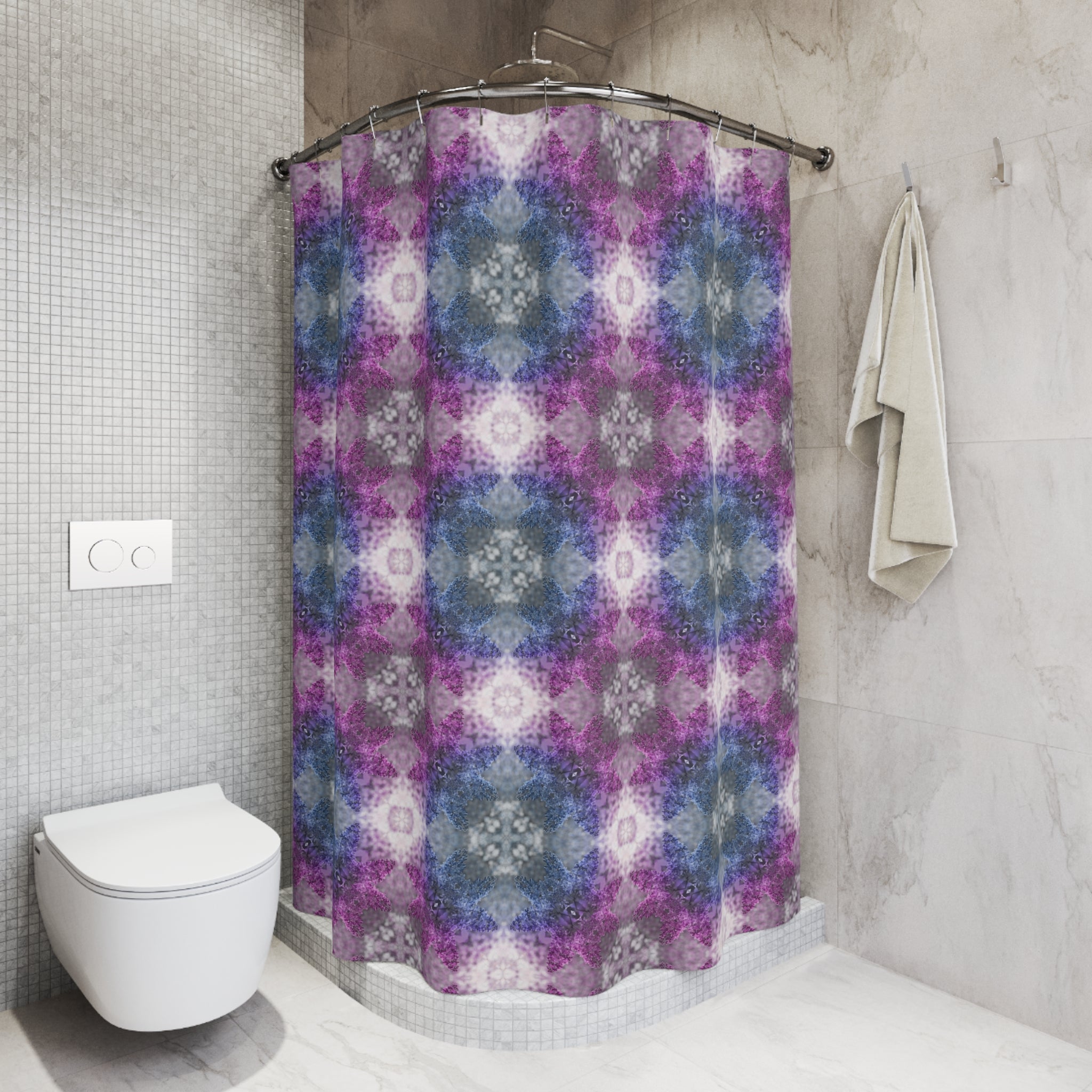 Abstract Shower Curtain | Purple & Blue Watercolor Kaleidoscope