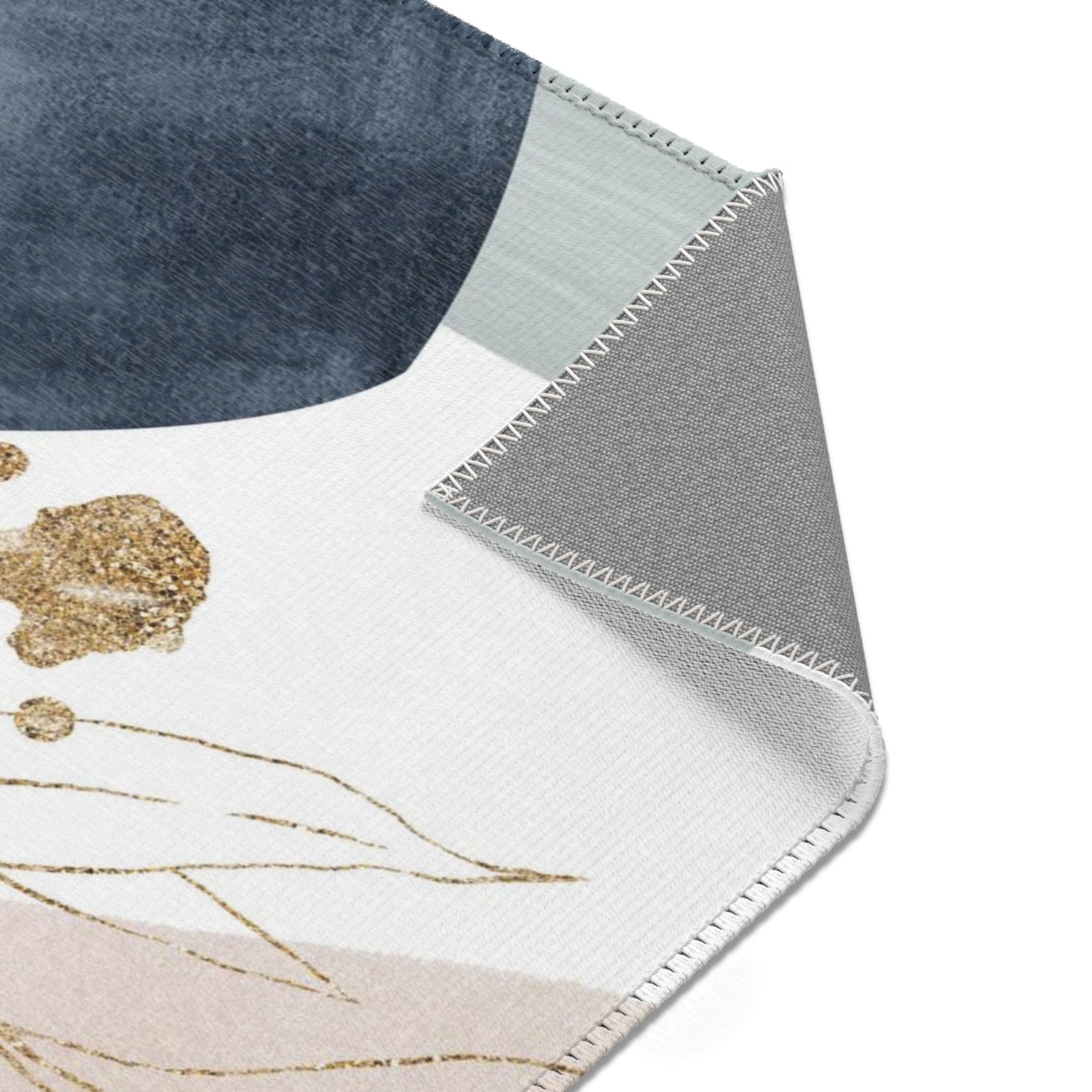 Abstract Boho Area Rug | Grey Navy Blue, Beige Floral