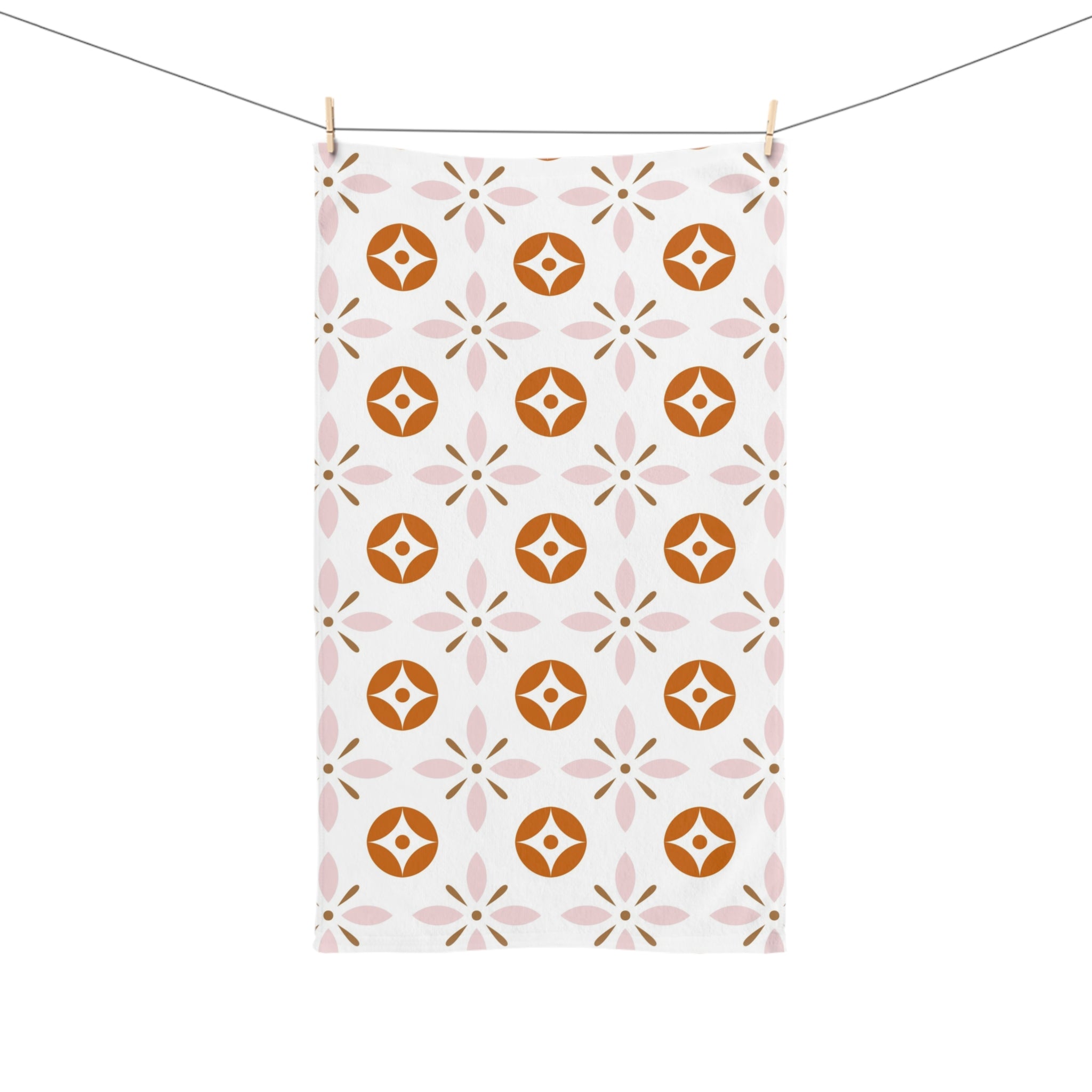 Retro Kitchen, Bath Hand Towel | Vintage Art Deco, Nouveau Pink, Orange White