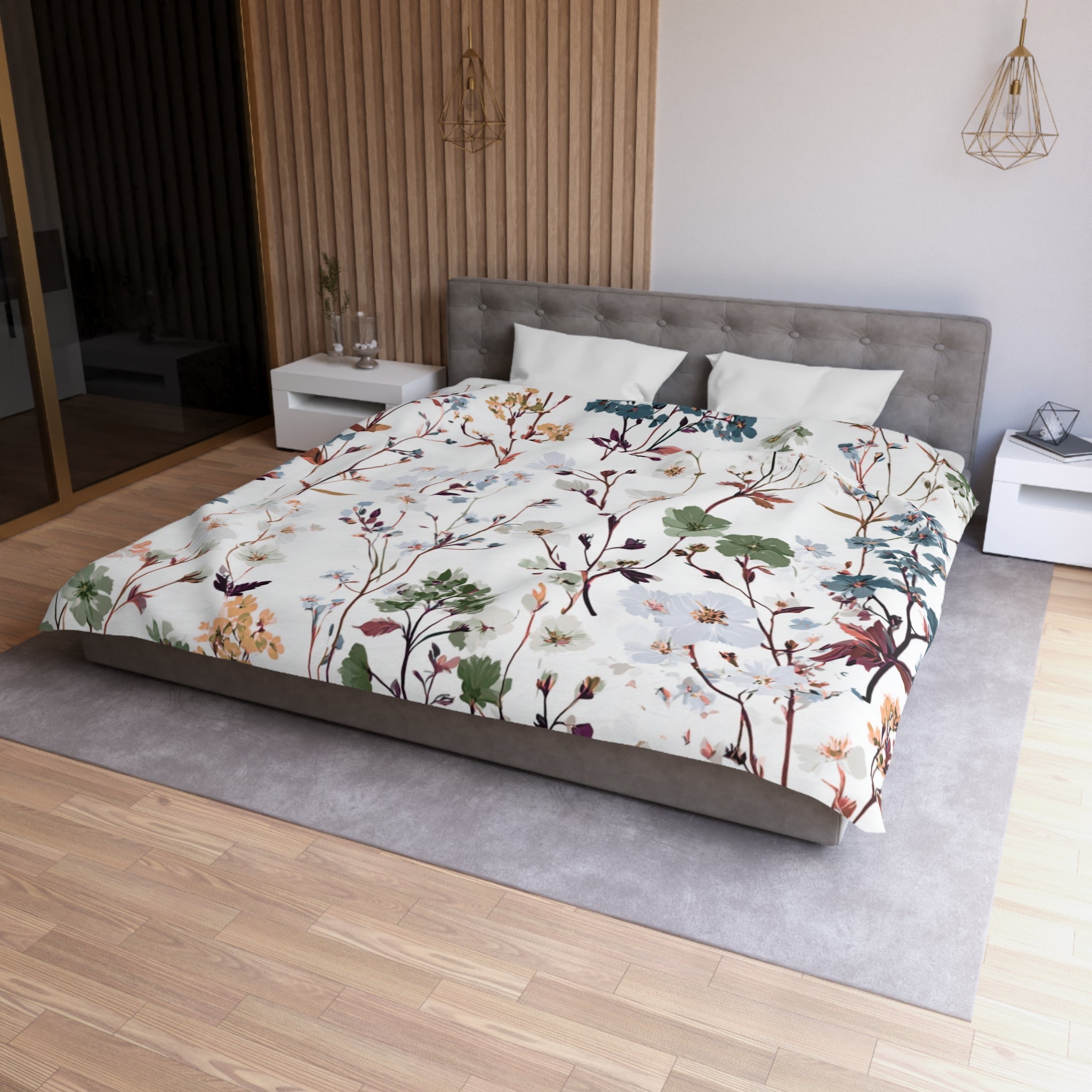 Floral Modern Duvet, Pillow Cover | White Pink Bedroom Decor