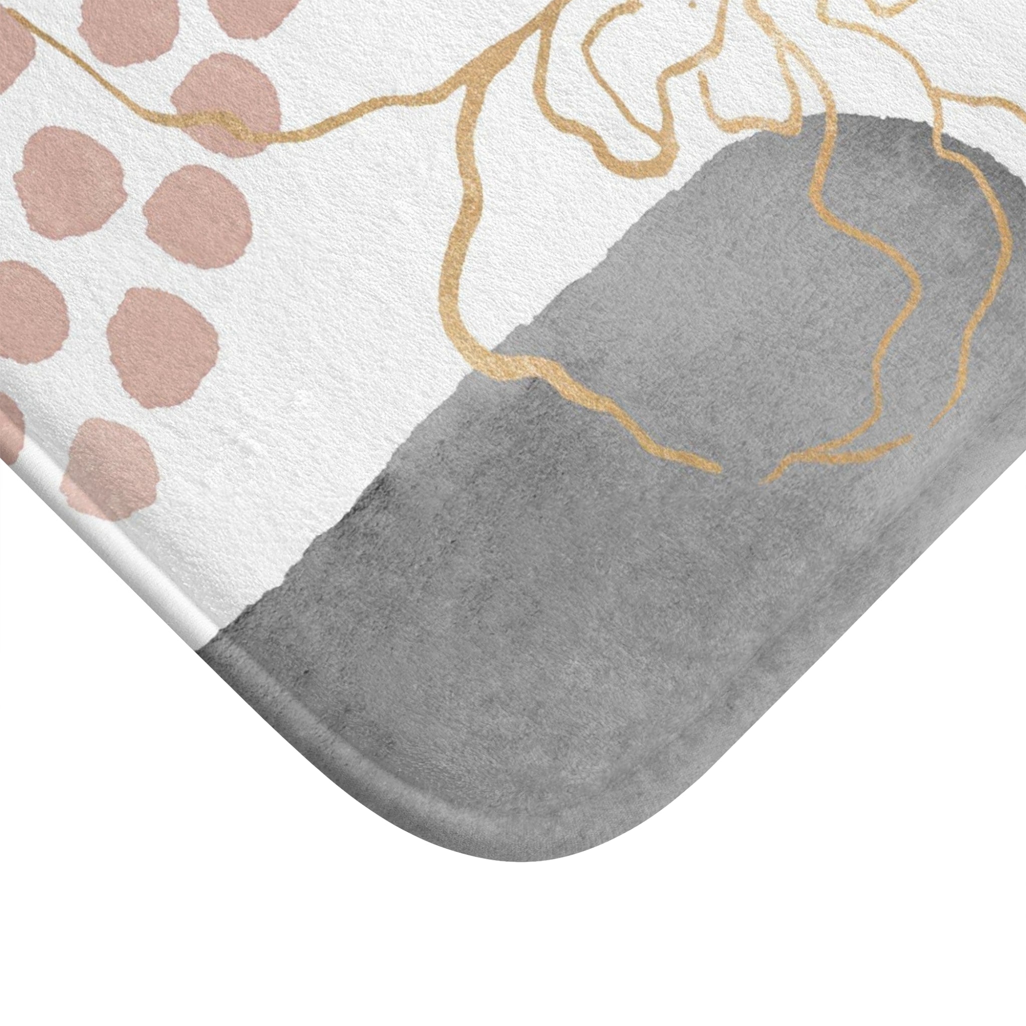 Abstract Bath Mat | White Blush Pink Grey, Gold Floral Kitchen Mat