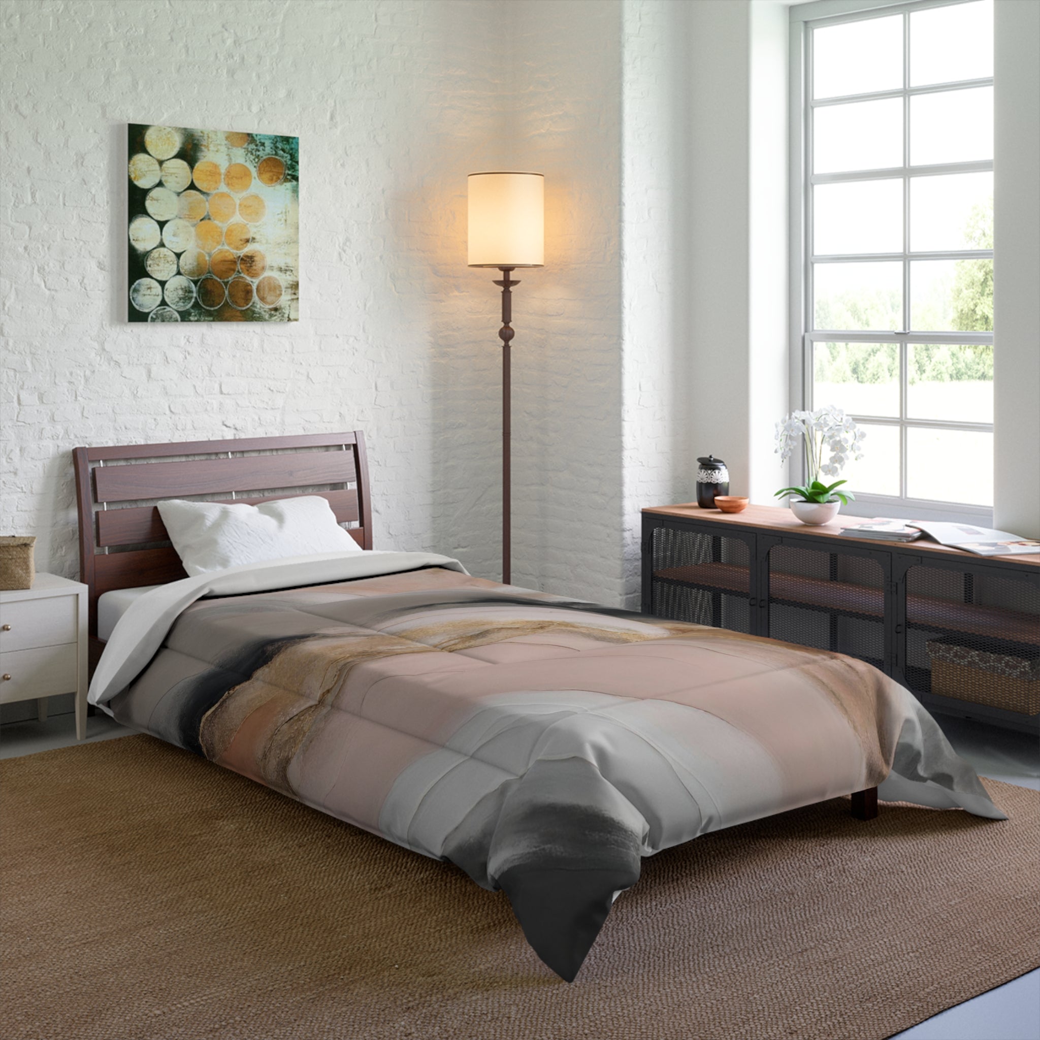 Abstract Ombre Comforter | Blush Pink, Grey, Rust, Taupe White