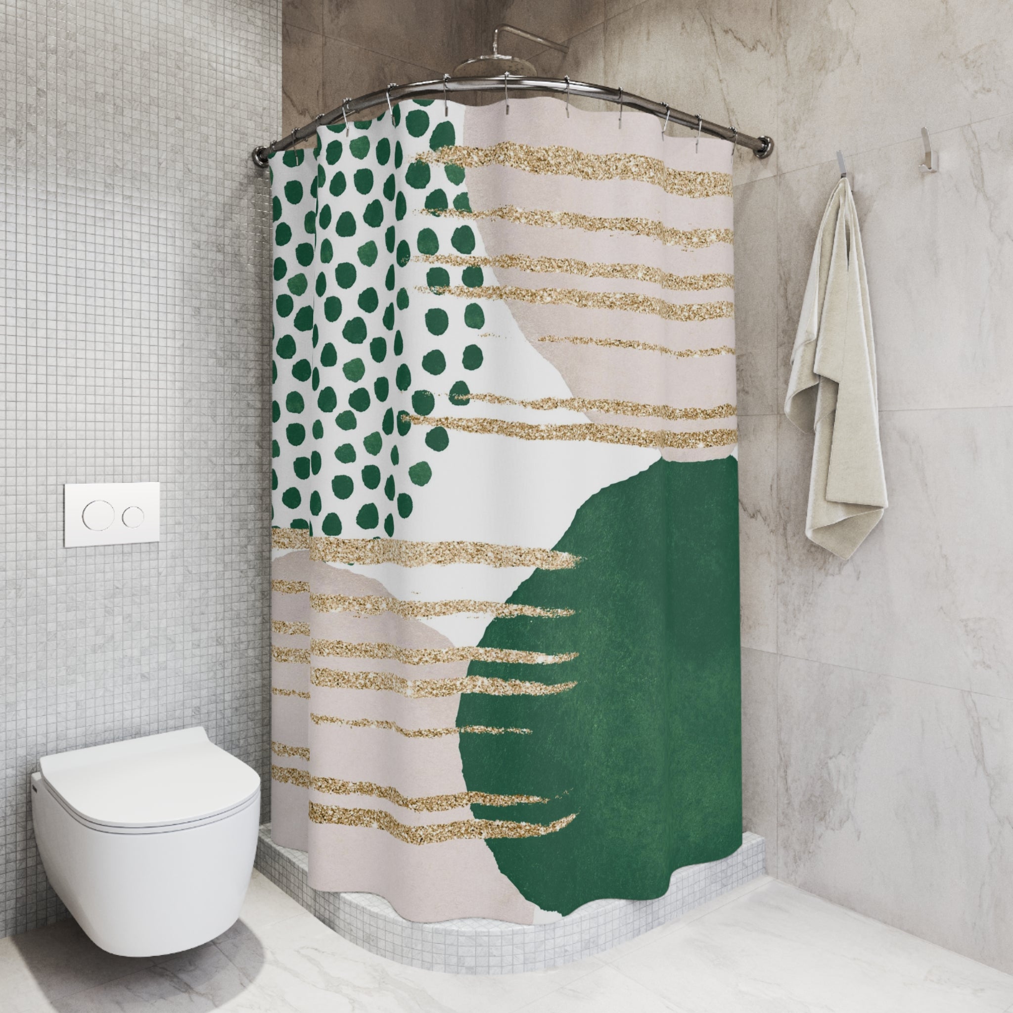Mid Century Shower Curtain | Abstract Watercolor Green Blush, Beige
