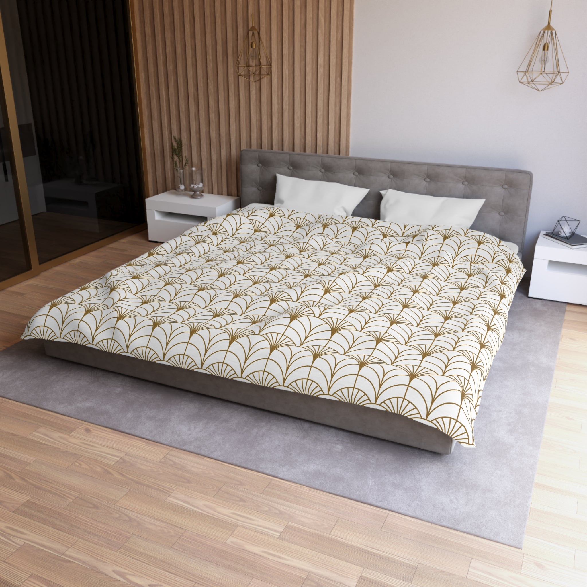 Art Deco Duvet Cover | Beige White Minimalist | Bedroom Decor