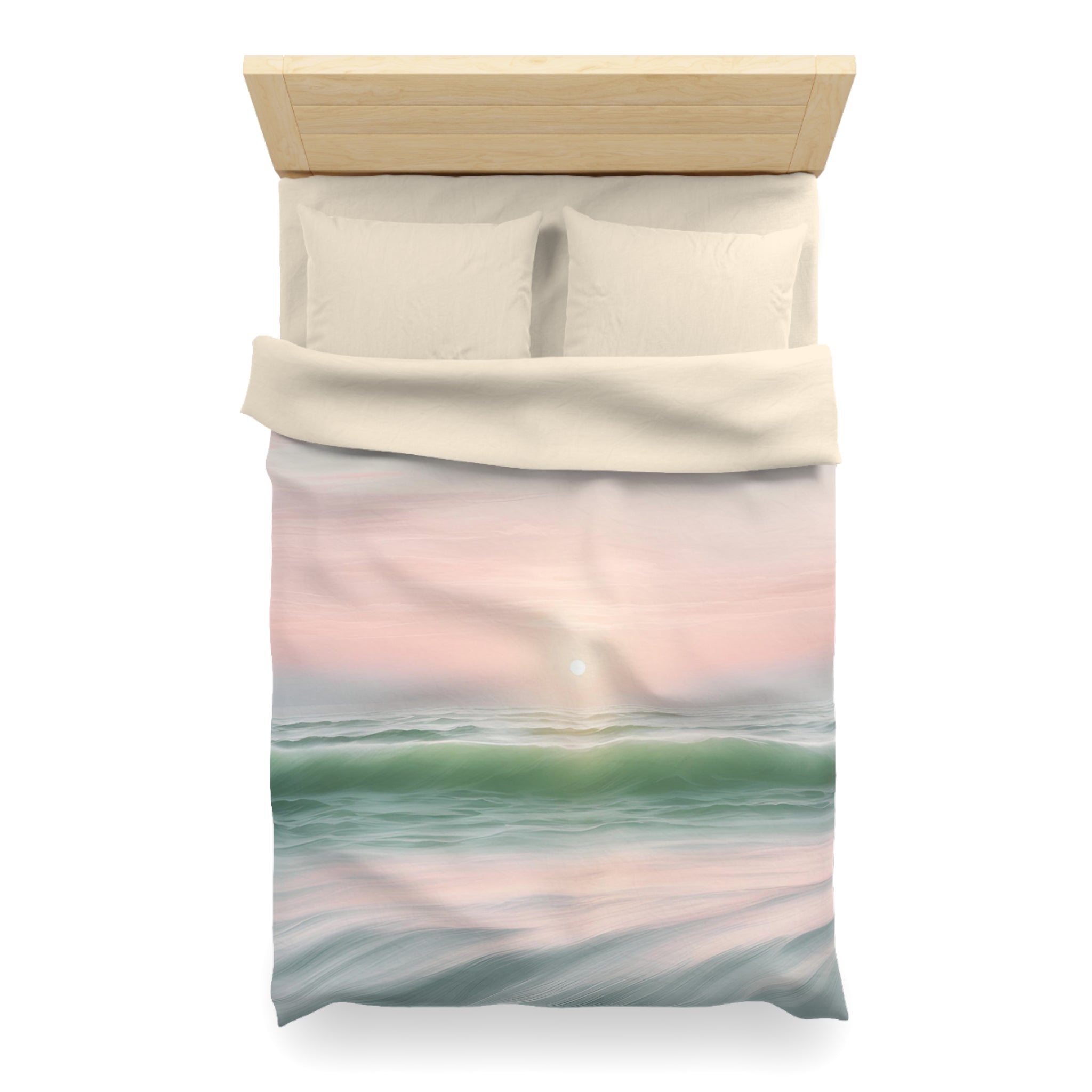 a serene ocean scene with a sunset over the water.