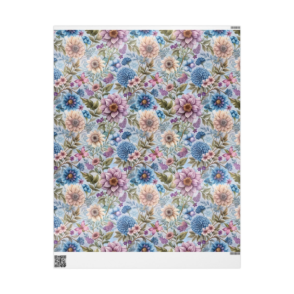 Pink Blue Chintz Floral Wrapping Paper, Vintage Gift Wrap