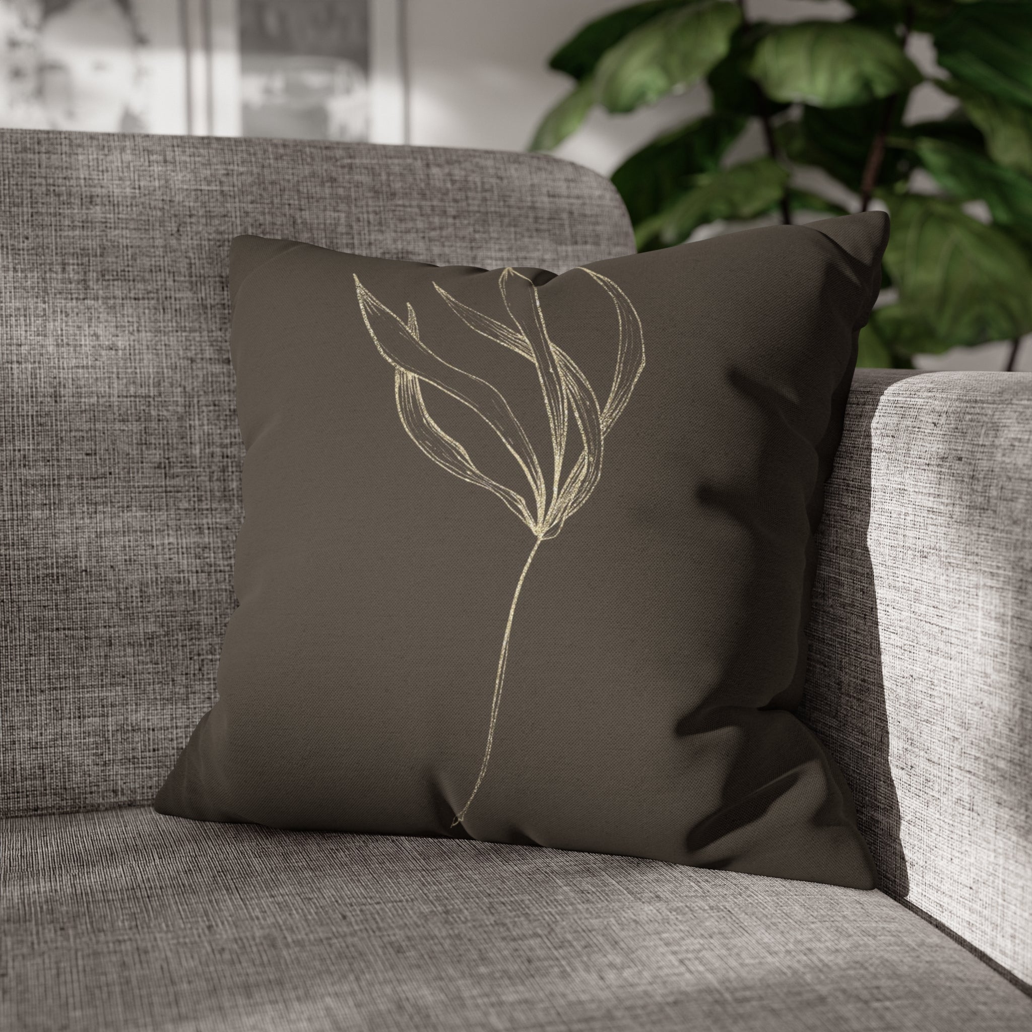 Floral Pillow Cover | Dark Brown Beige, Minimalist