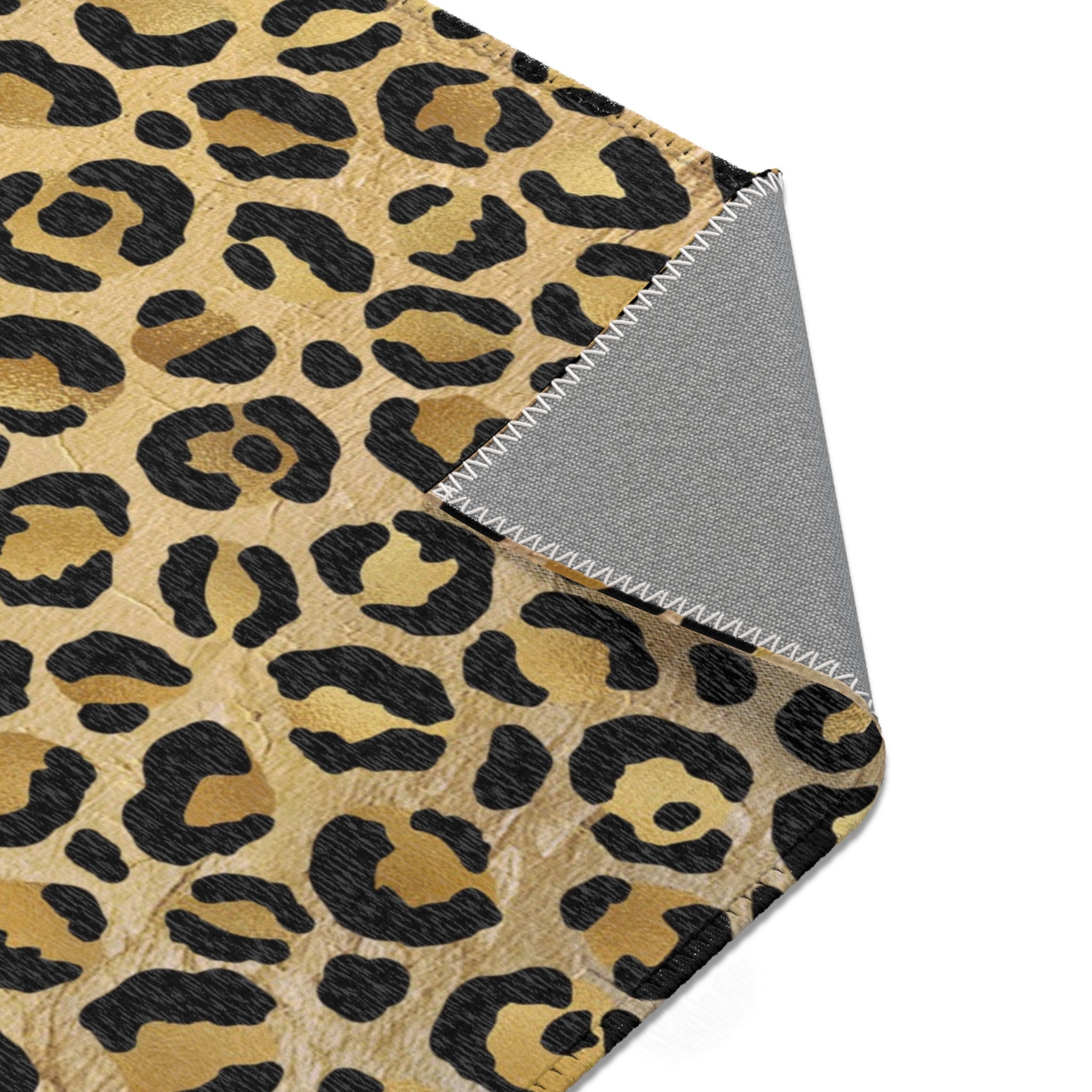 Beige Leopard Large Area Rug | Gold Beige, Black Animal Print