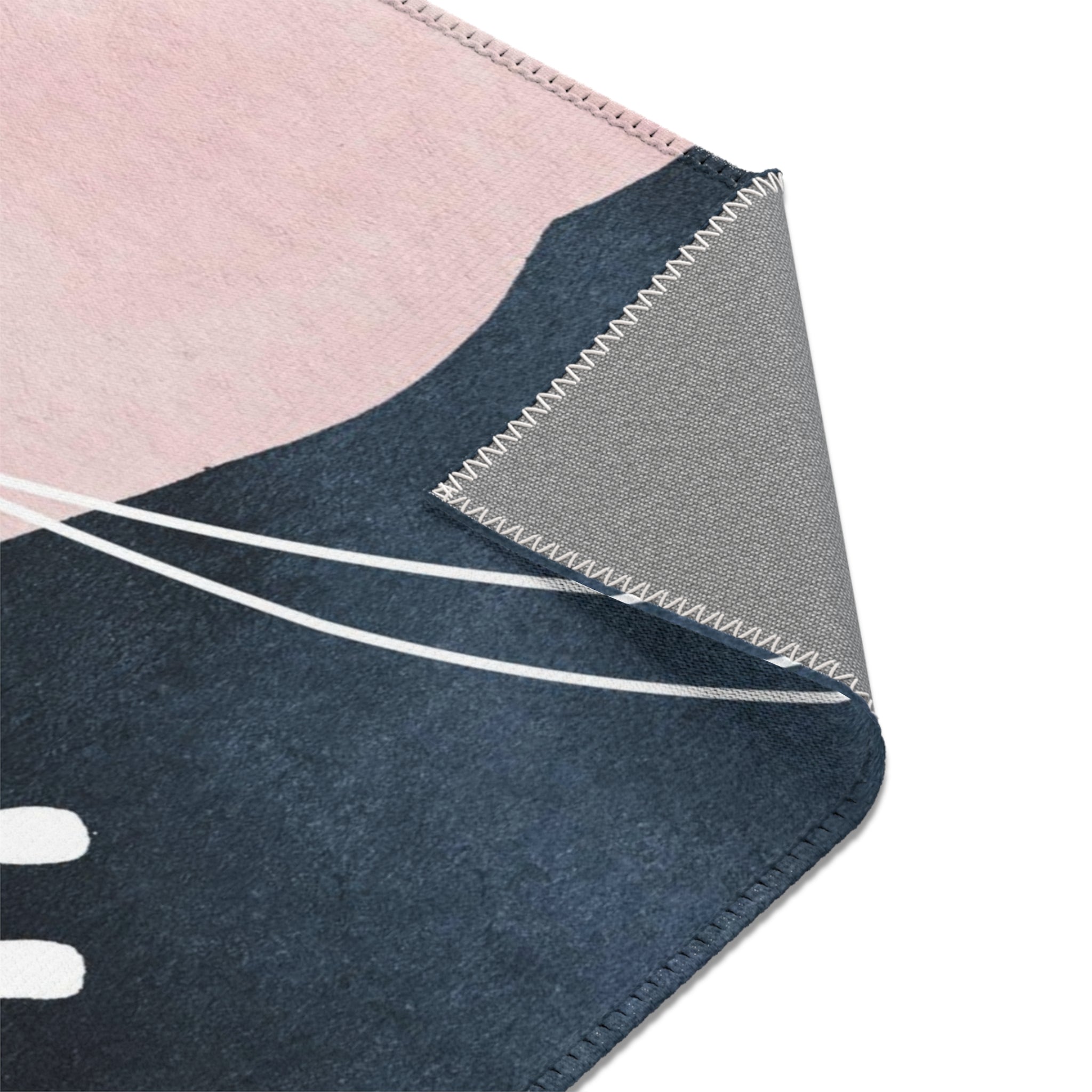 Abstract Boho Area Rug | Blush Pink, Navy Blue White