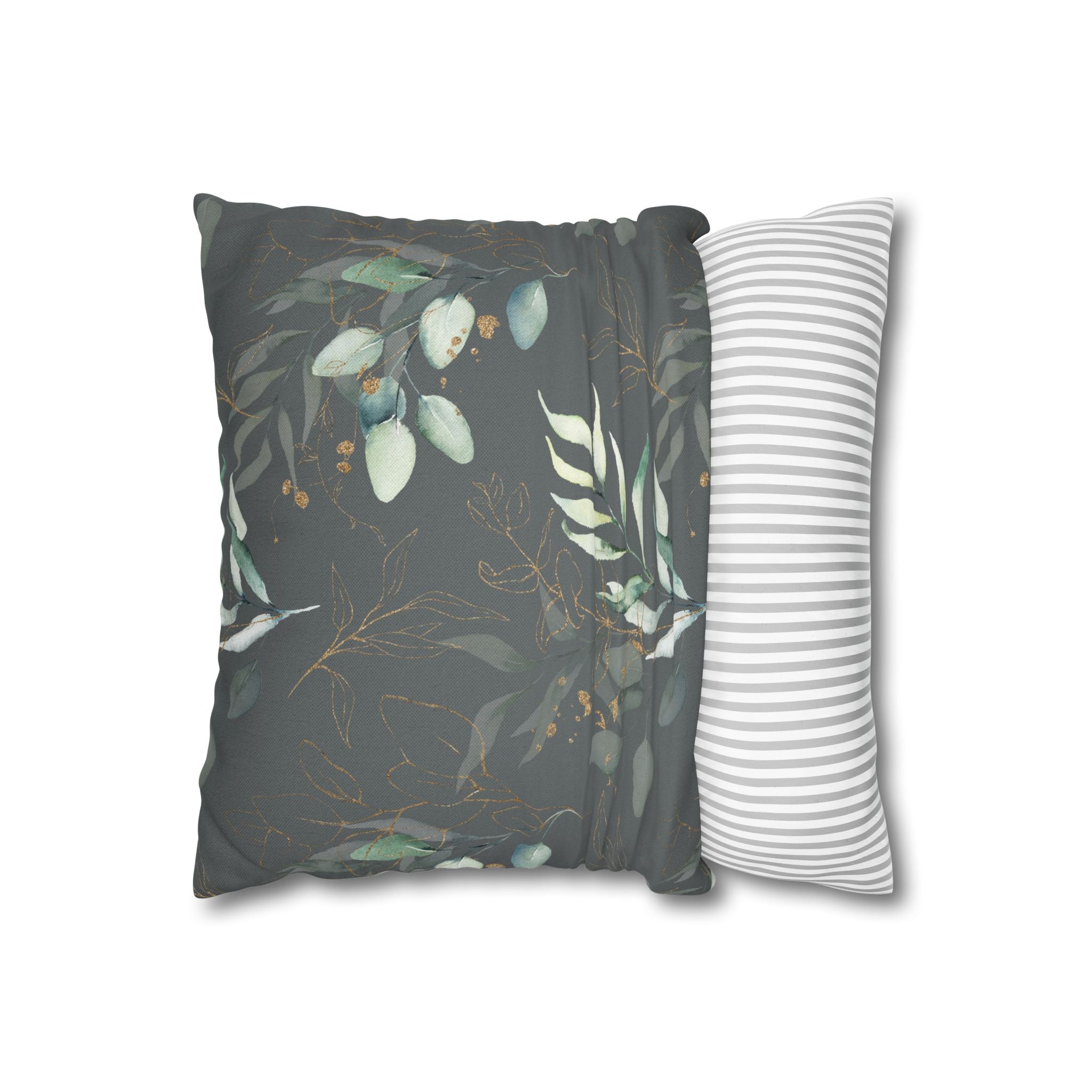 Floral Pillow Cover | Dark Grey Sage Green Monstera Tropical Leaves