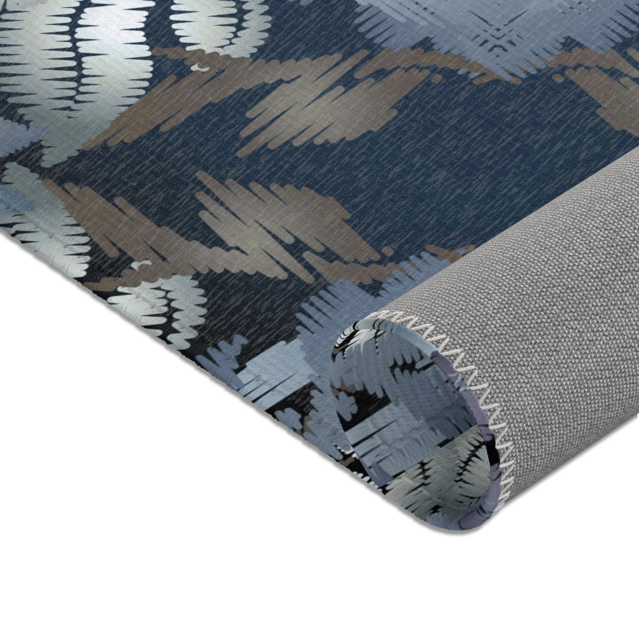 Abstract Area Rug | Moroccan Navy Blue, Silver Taupe Watercolor Artsy Rug