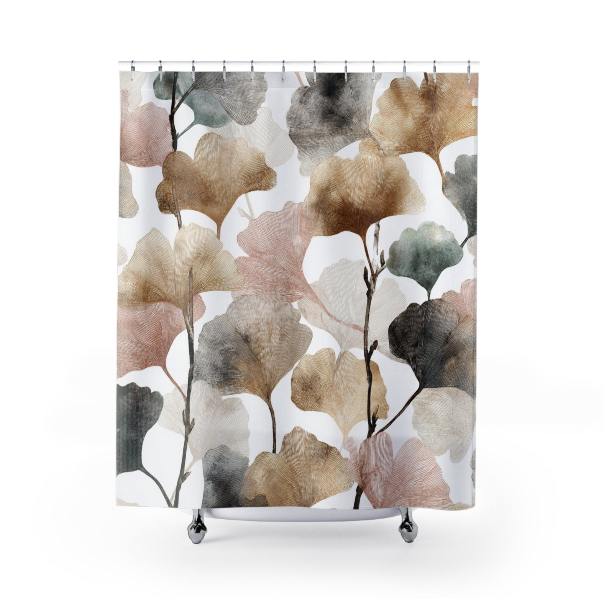 Gingko Boho Shower Curtain | Floral Leaves Bathroom Decor