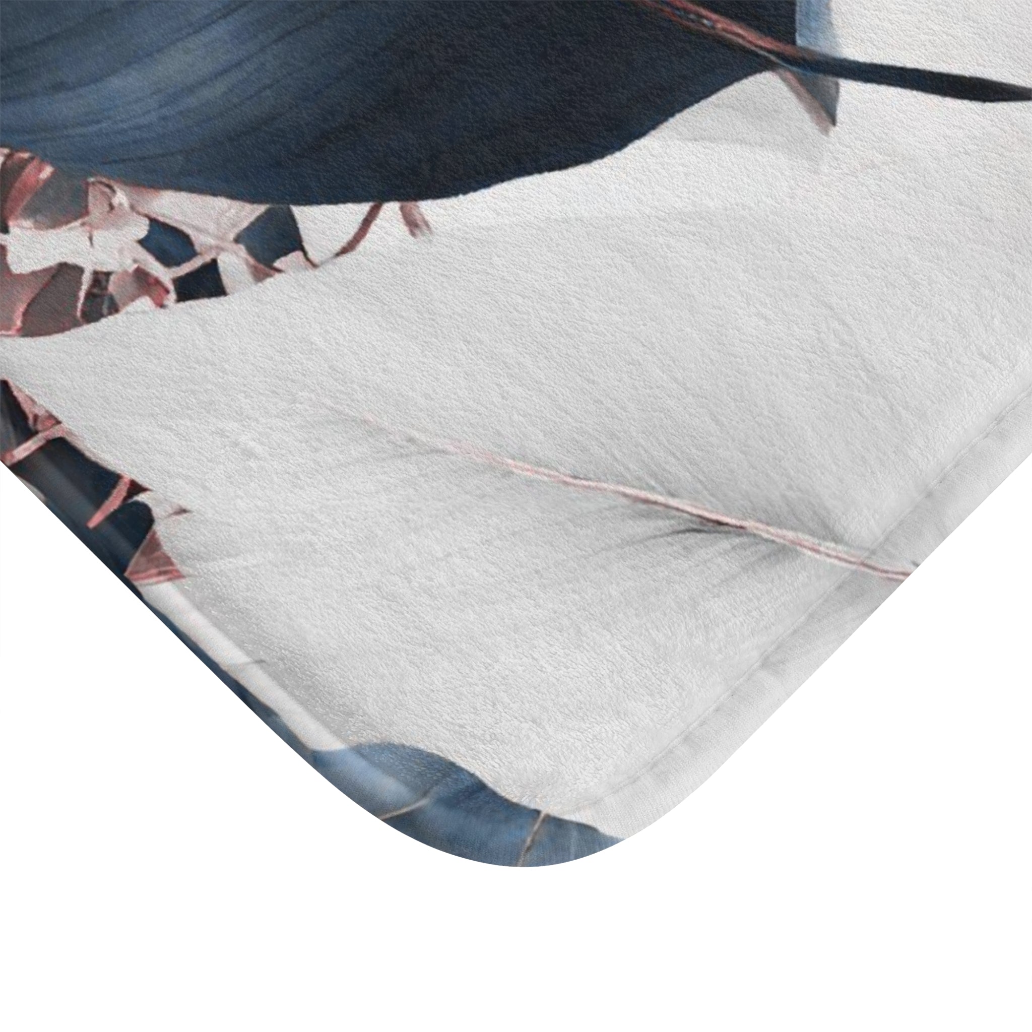 Boho Bath, Kitchen Mat | Modern Navy Blue White Grey, Leaves