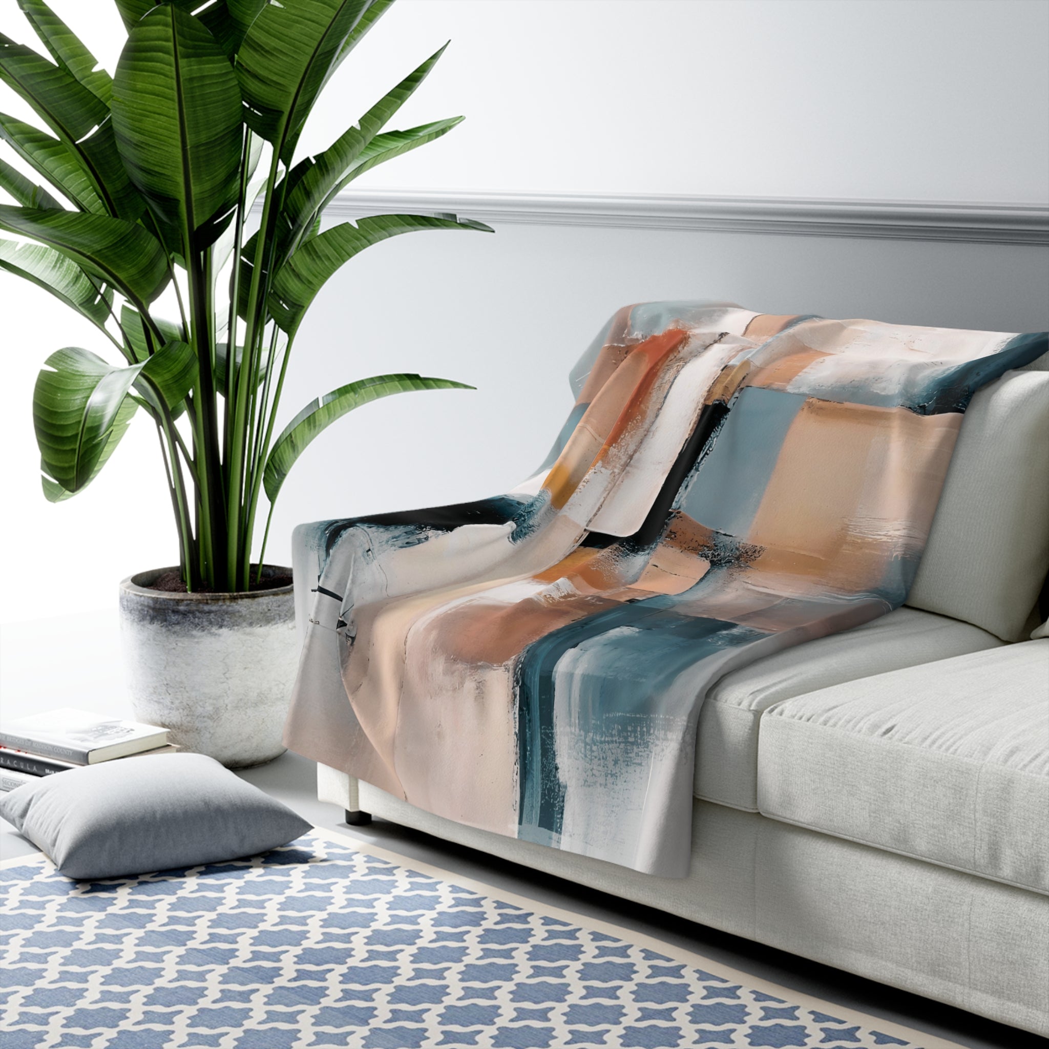 Abstract Throw Blanket | Navy Blue Beige White