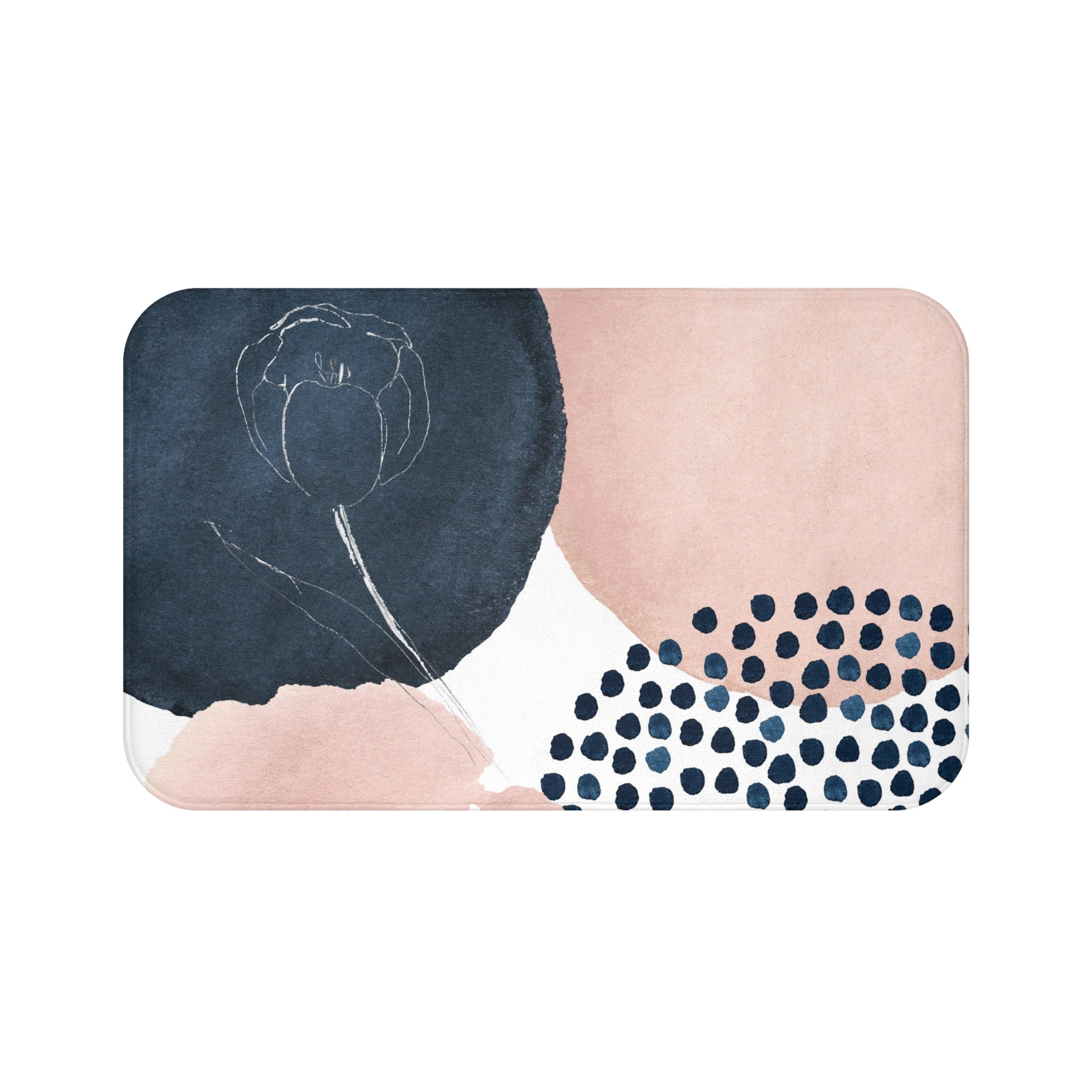 Abstract Floral Bath Mat | Blush, Navy Blue White Watercolor Kitchen Mat