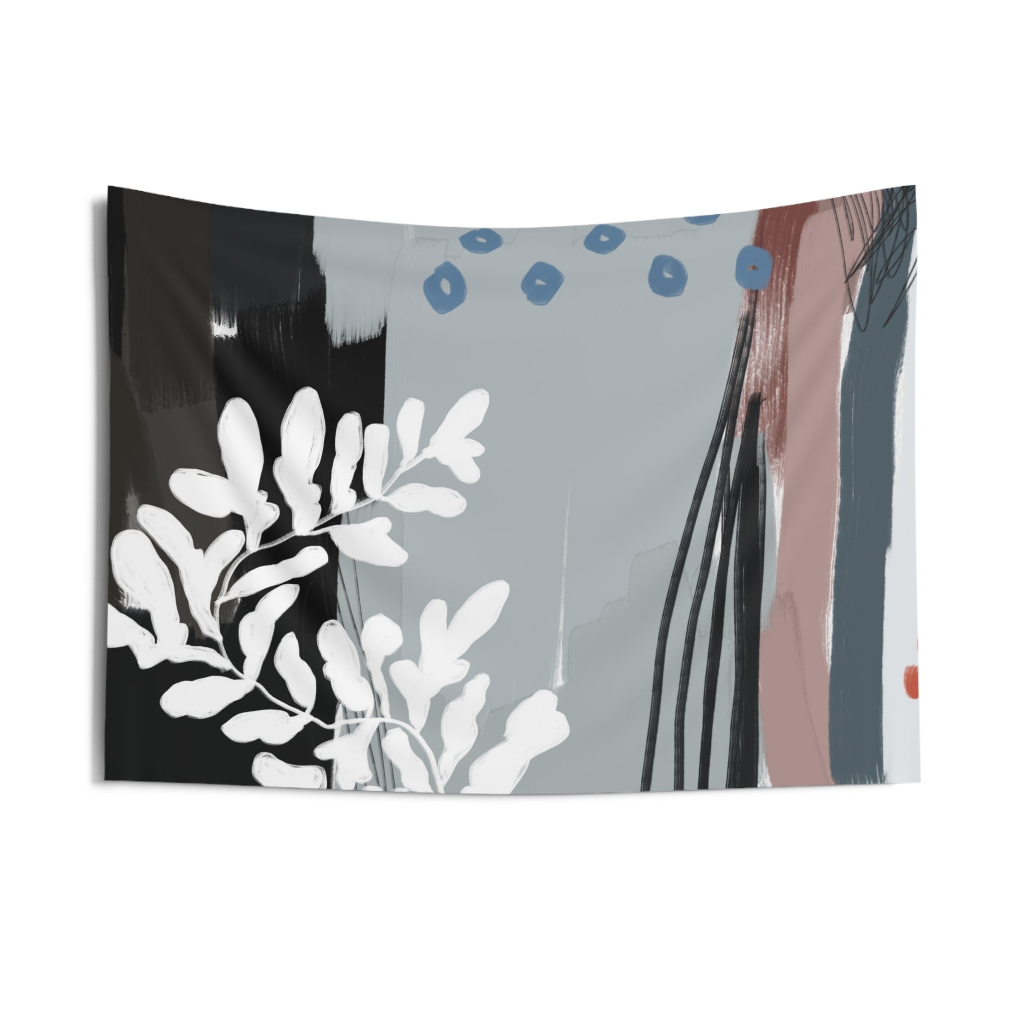 Abstract Wall Hanging Fabric Tapestry; Black White blue Watercolor