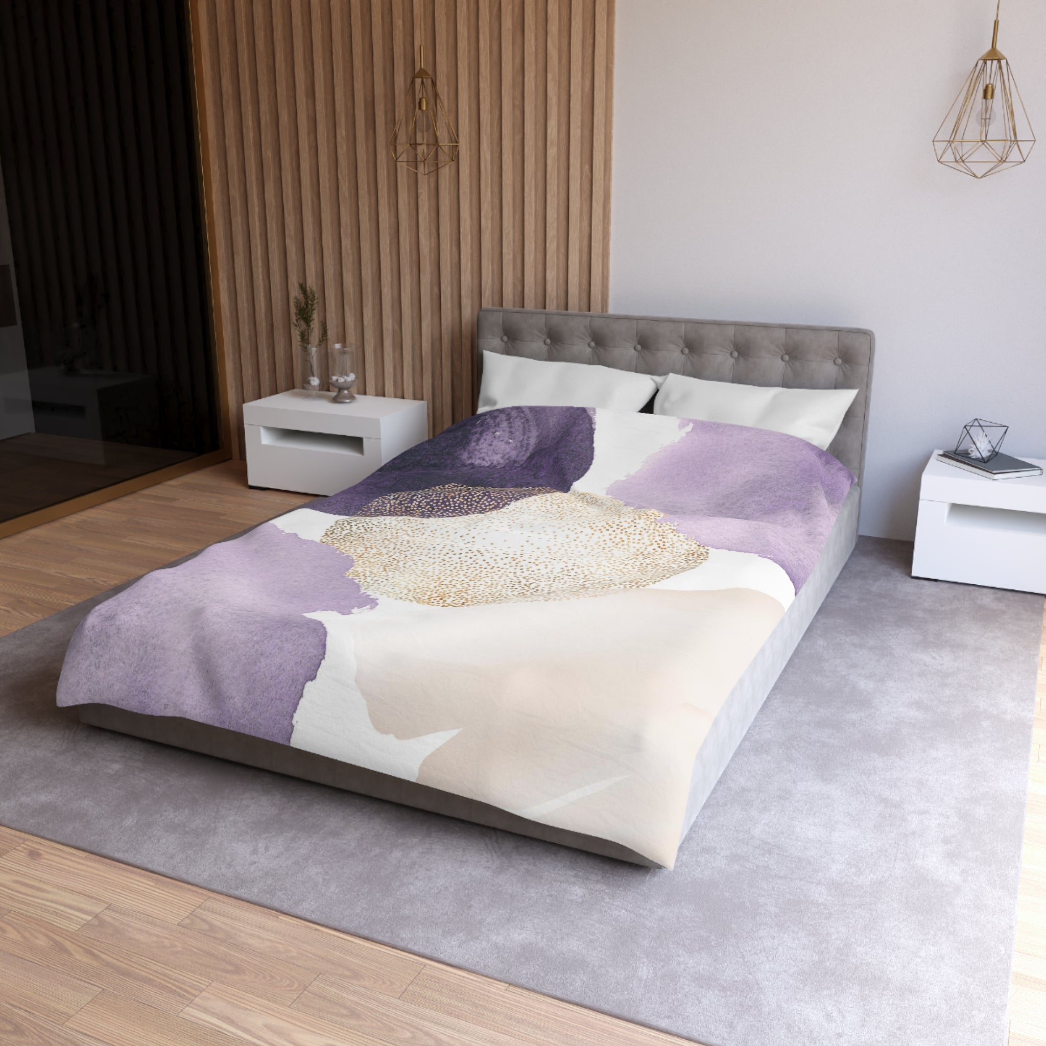 Abstract Duvet Cover | White Lavender Purple Lilac White Gold | Bedroom Decor