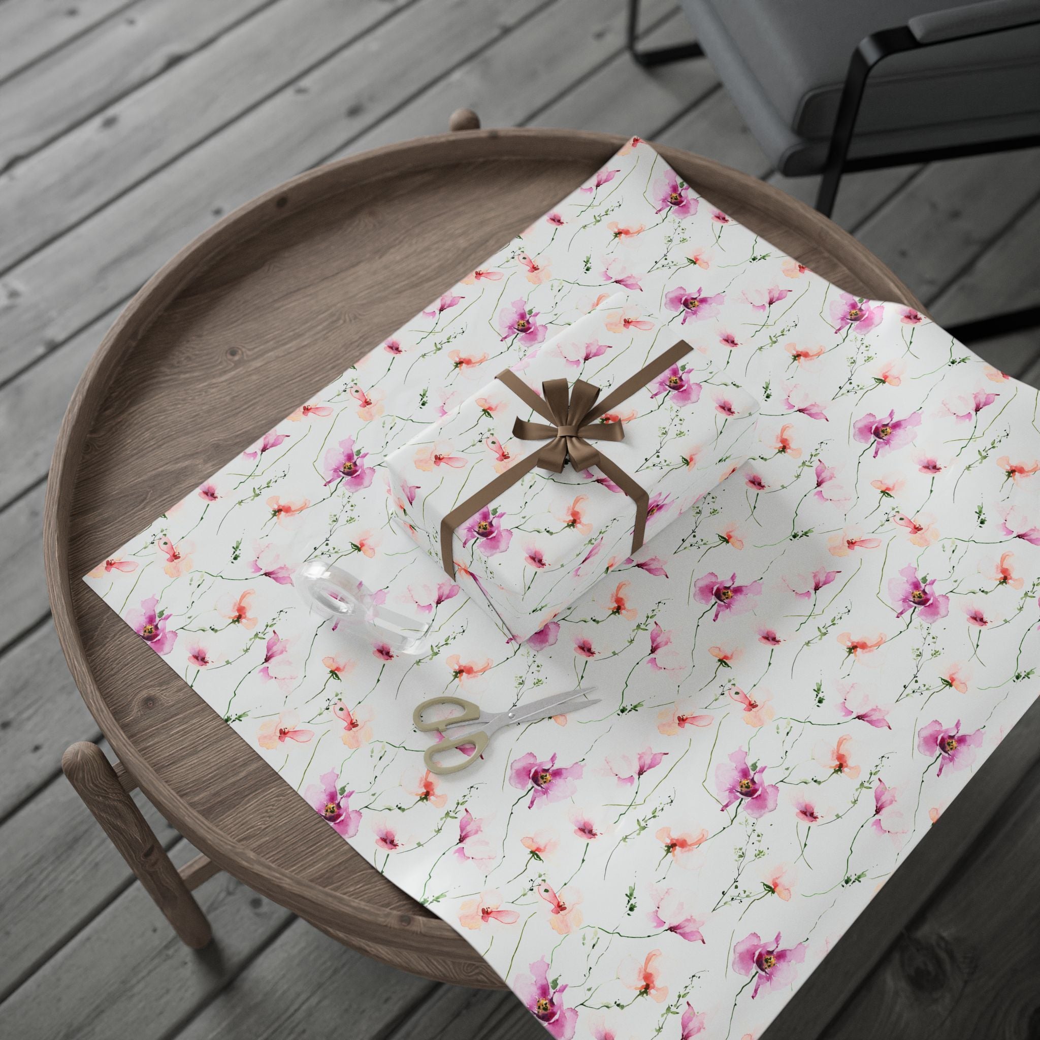 Gift Wrapping Paper | Pink White Floral Wrap for the Holidays, Birthdays