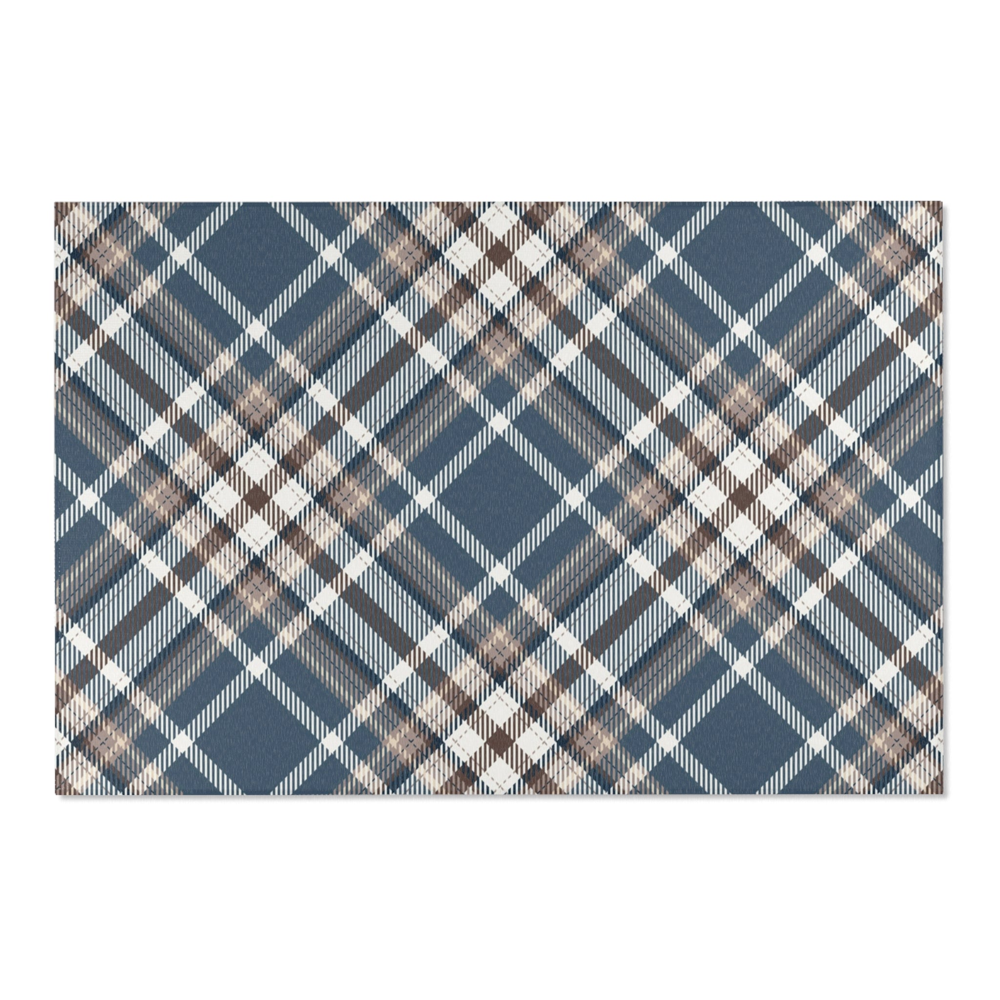 Retro Plaid Large Area Rug | Navy Blue, White Brown
