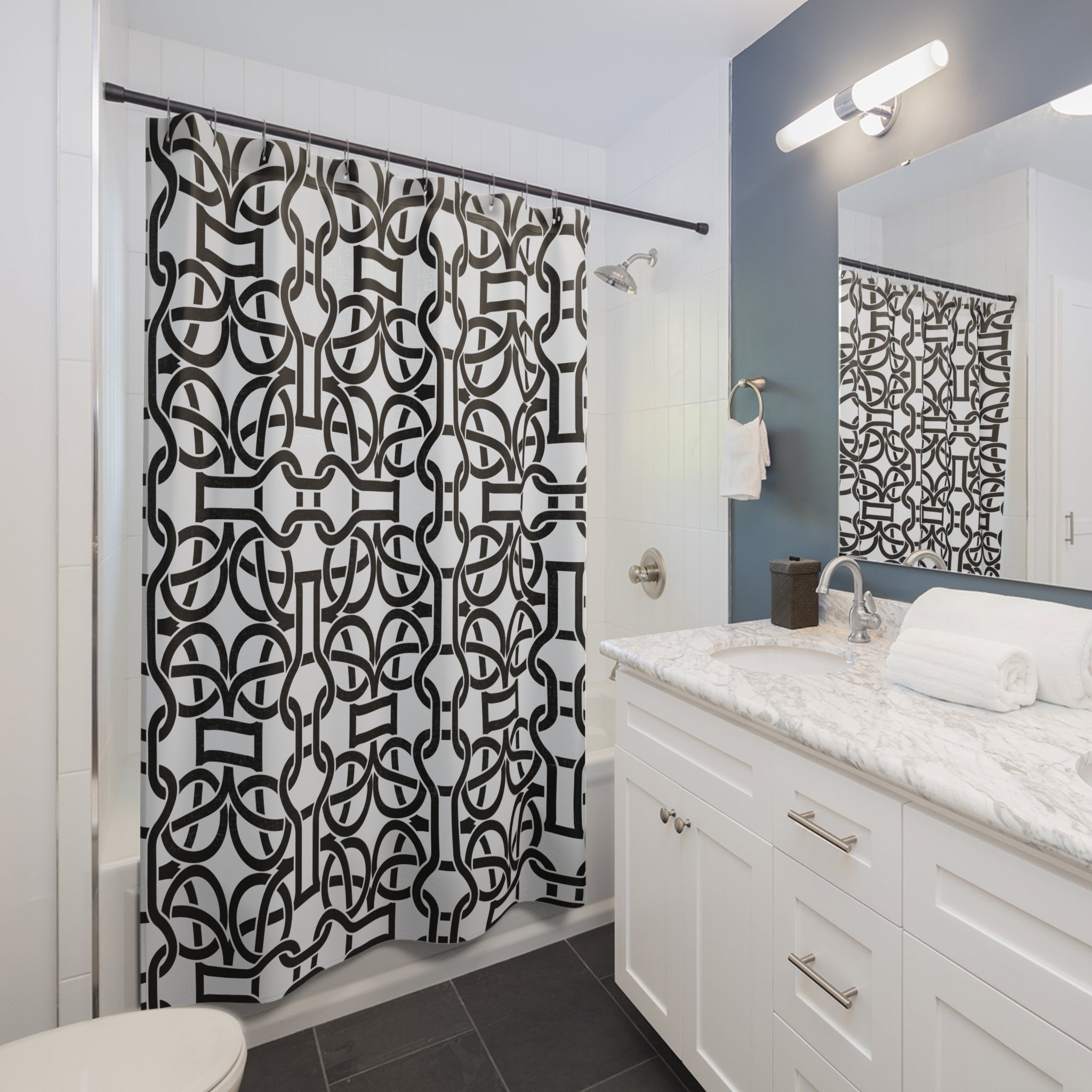Black and White Shower Curtain | Art Deco Geometric