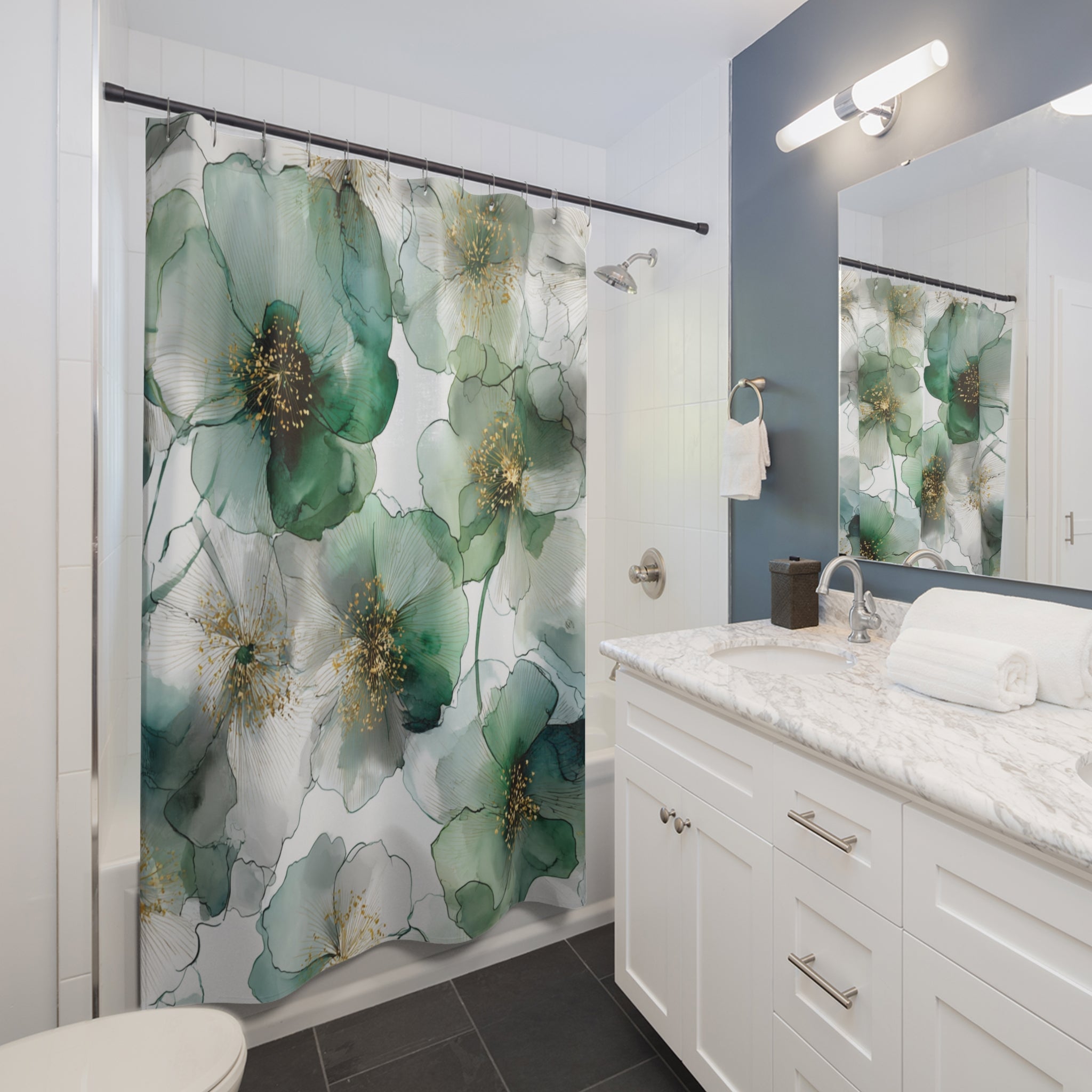 Boho Shower Curtain | Sage Green Watercolor Ombre Bathroom Decor