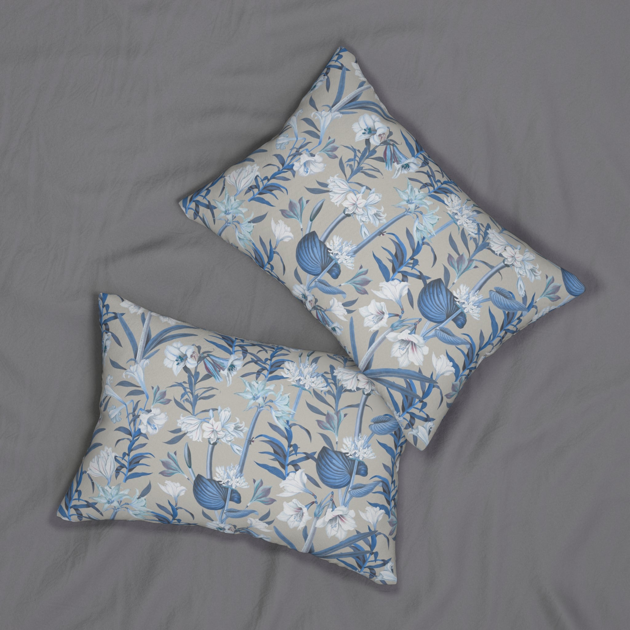 Jungle Lumbar Pillow | White Grey Blue Floral Watercolor