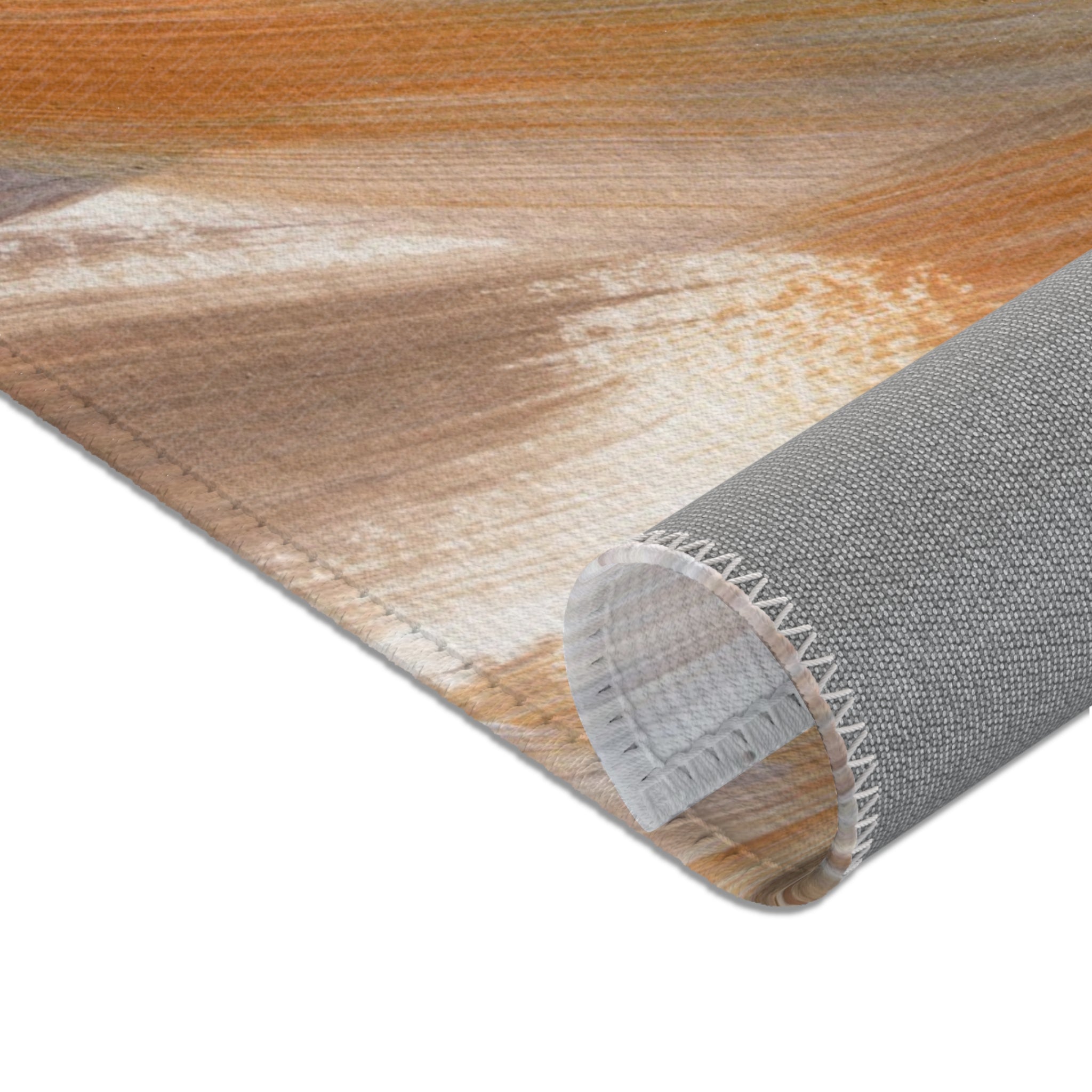 Abstract Area Rug | Acrylic Paint Pring, Taupe White Burnt Orange