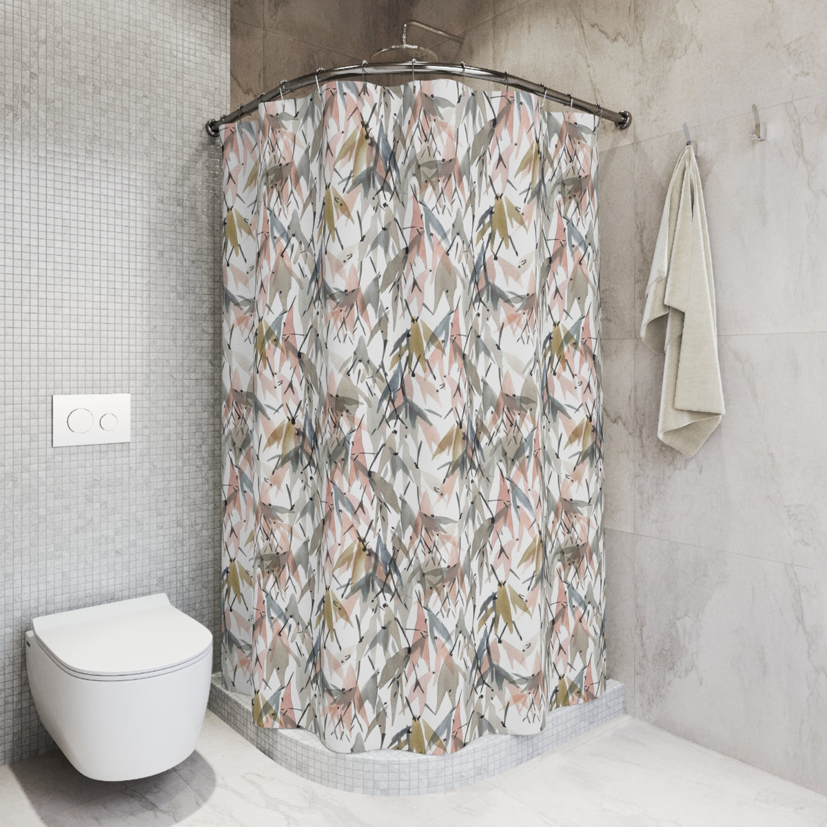 Blush Grey Abstract Willow Shower Curtain, Bath Curtain 71x74