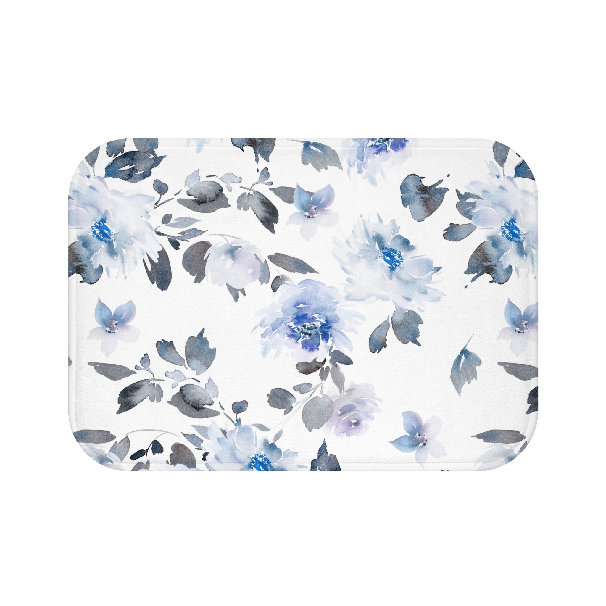 Floral Bath Mat | White Blue Kitchen Mat