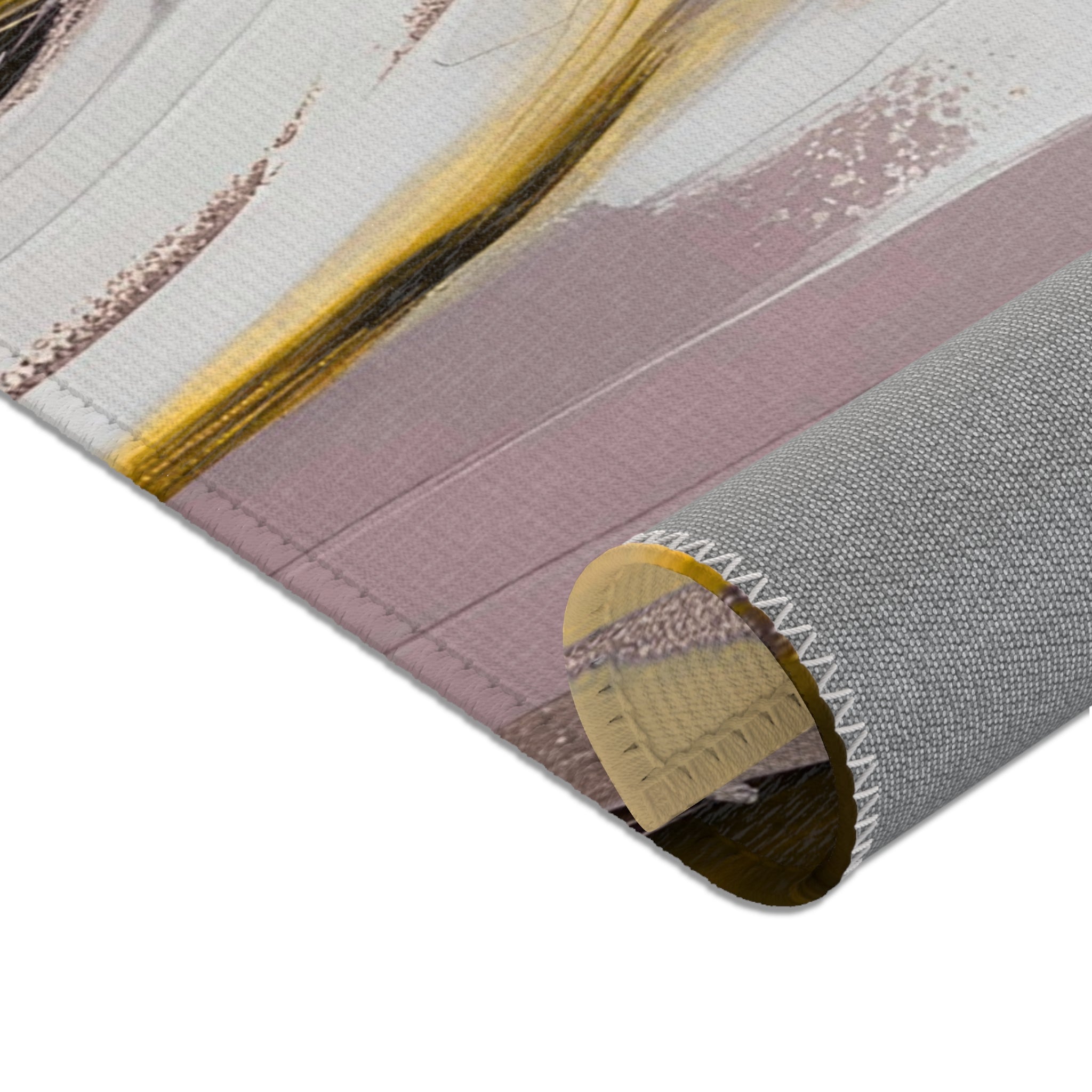 Abstract Area Rug | Muted Gold, White Yellow Brown Mauve