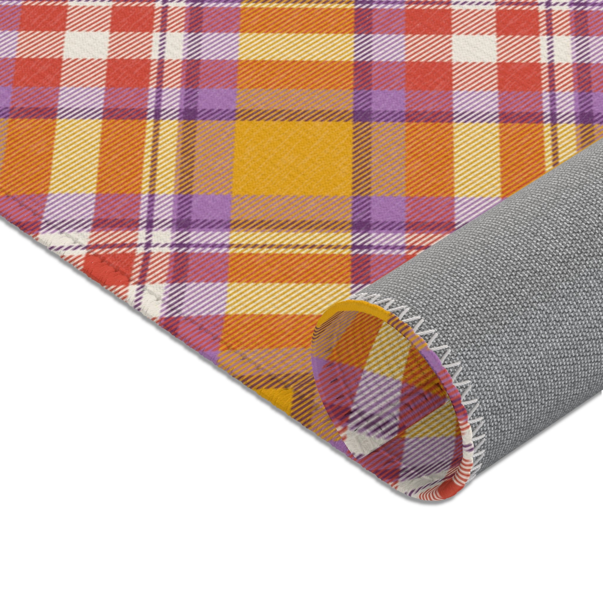 Large Area Rug | Retro Plaid Yellow Red Lavender