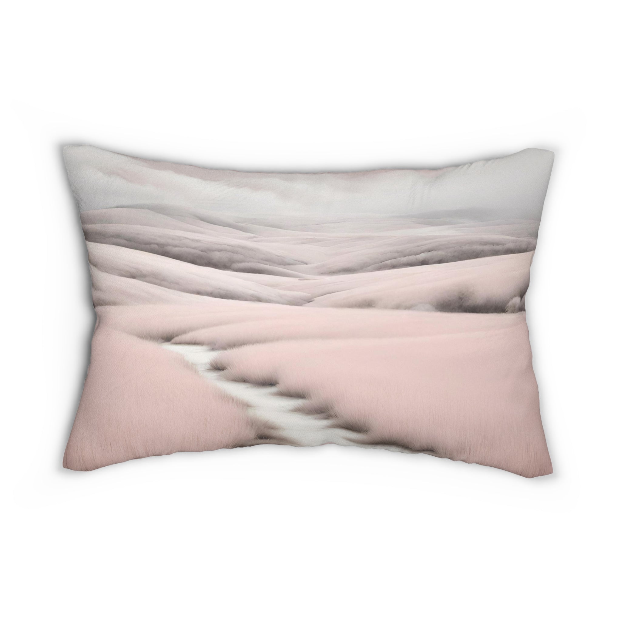Lumbar Pillow | White Clouds, Pale Blush Pink Landscape