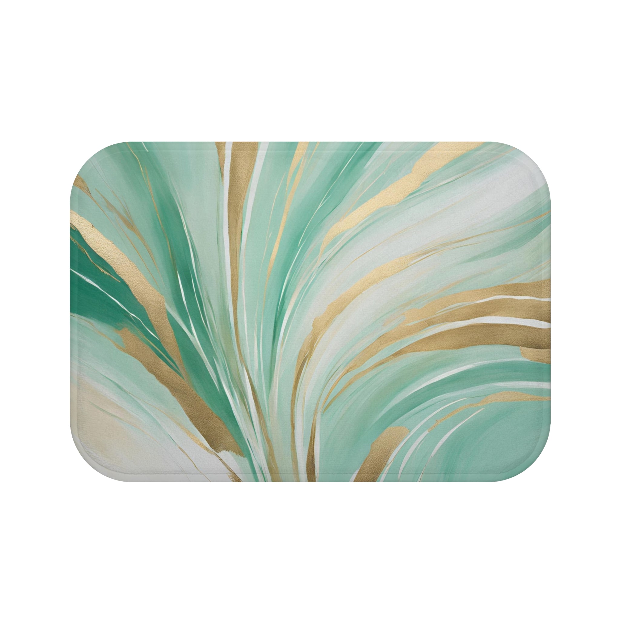 Boho Bath Mat | Sage Green, Gold Beige Abstract Kitchen Mat