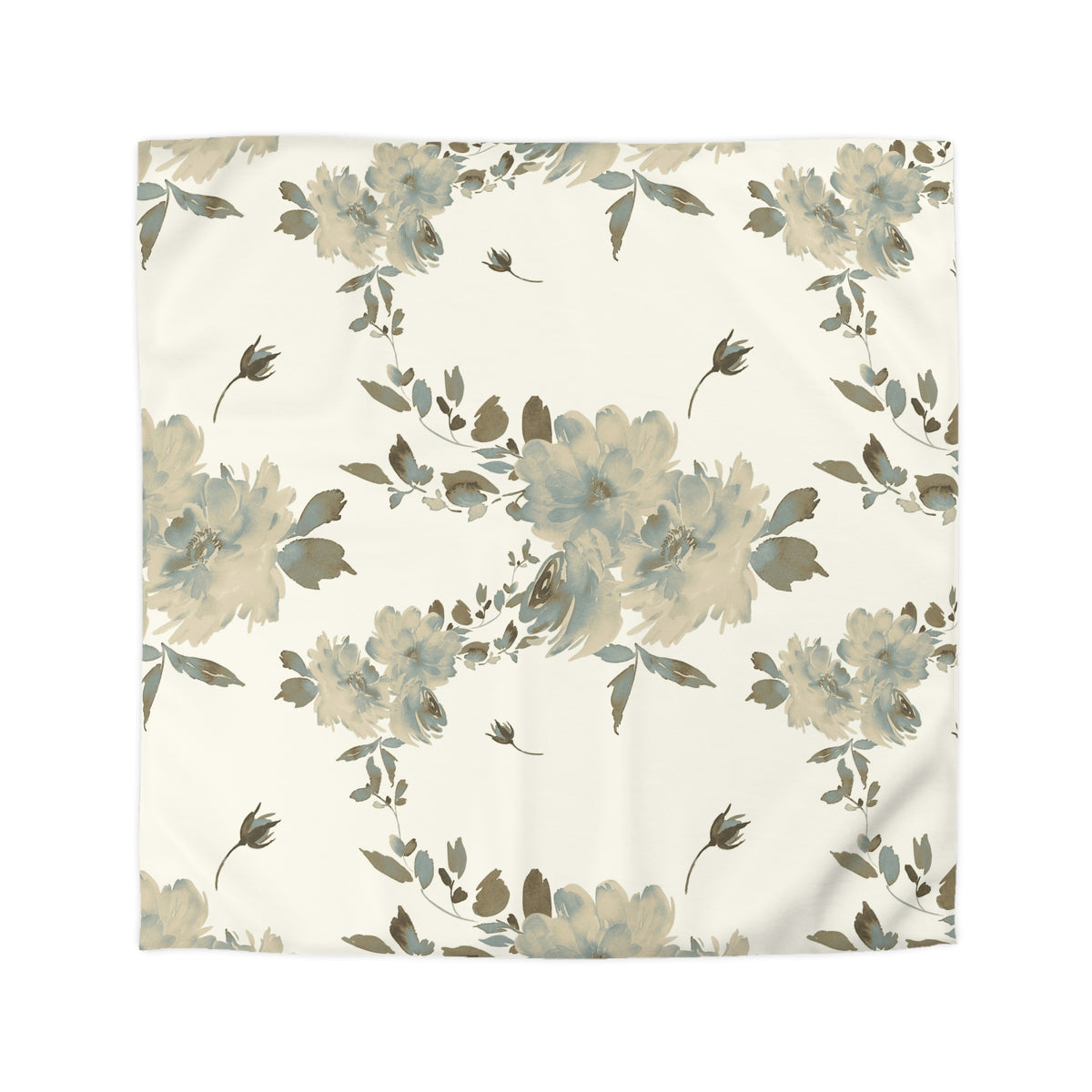 a repeating floral pattern with various shades of green and beige flowers and leaves.
