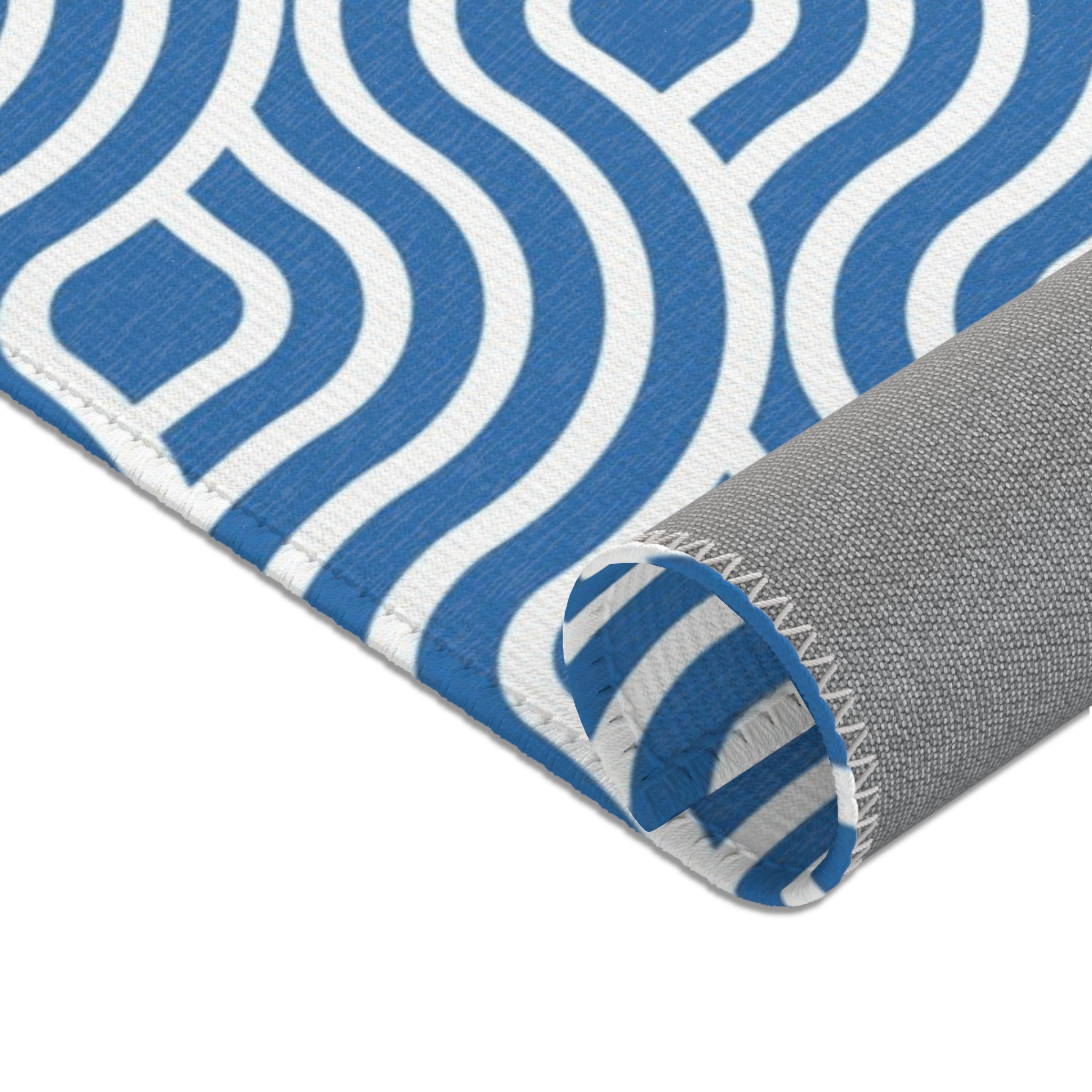 Art Deco Large Area Rug | Retro Blue White, Art Nouveau Waves