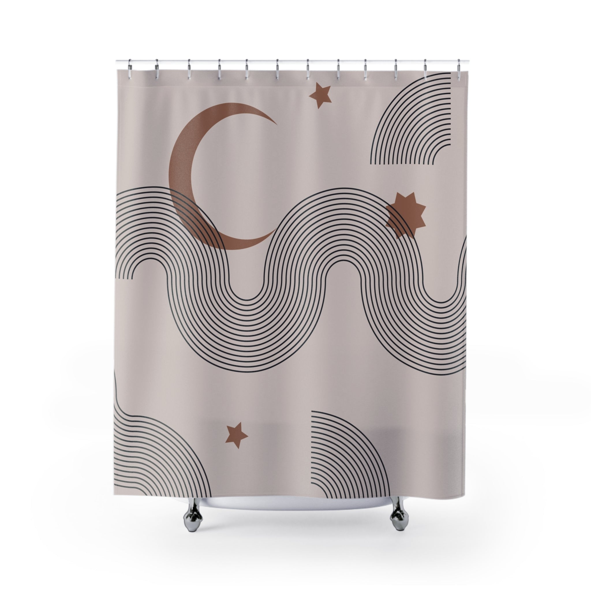 Boho Shower Curtain | Mid Century Bohemian Fabric Curtain