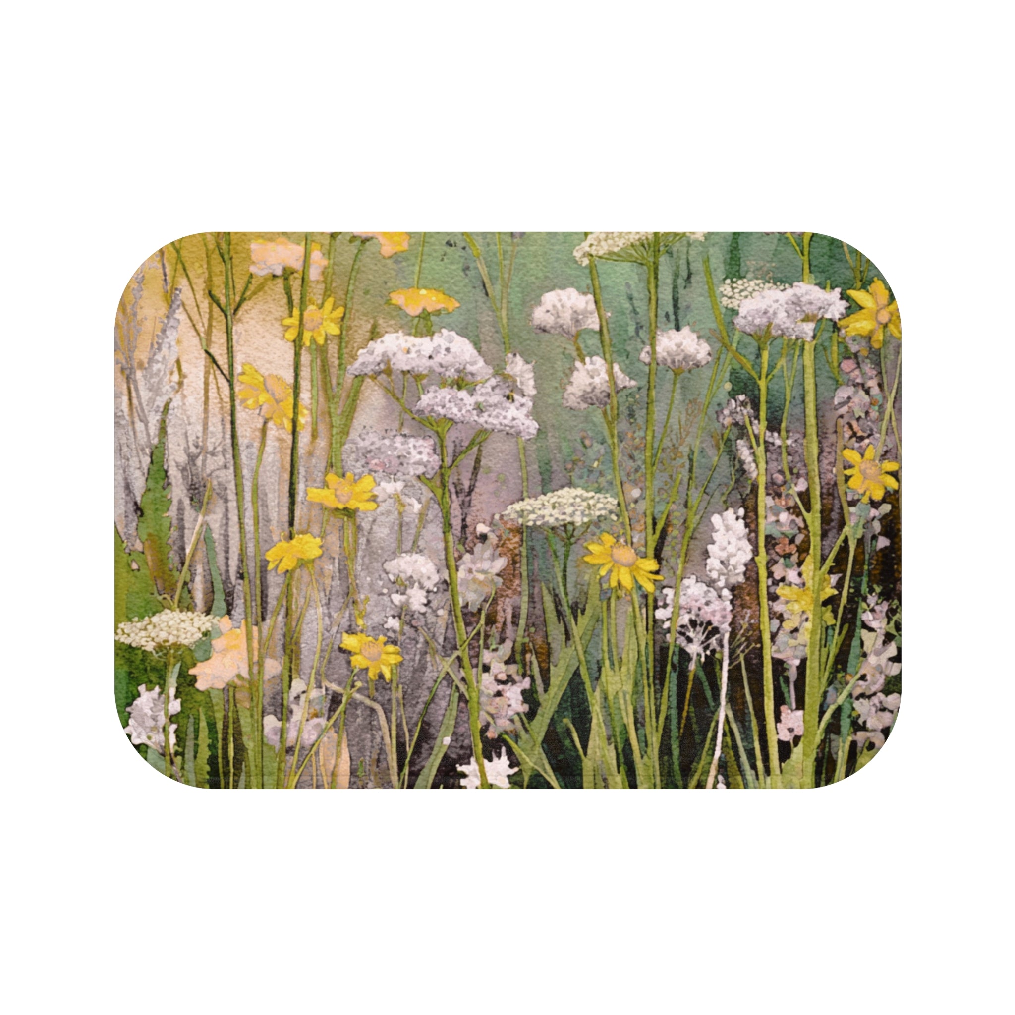 Abstract Floral Bath Mat | Yellow Green Watercolor Kitchen Mat