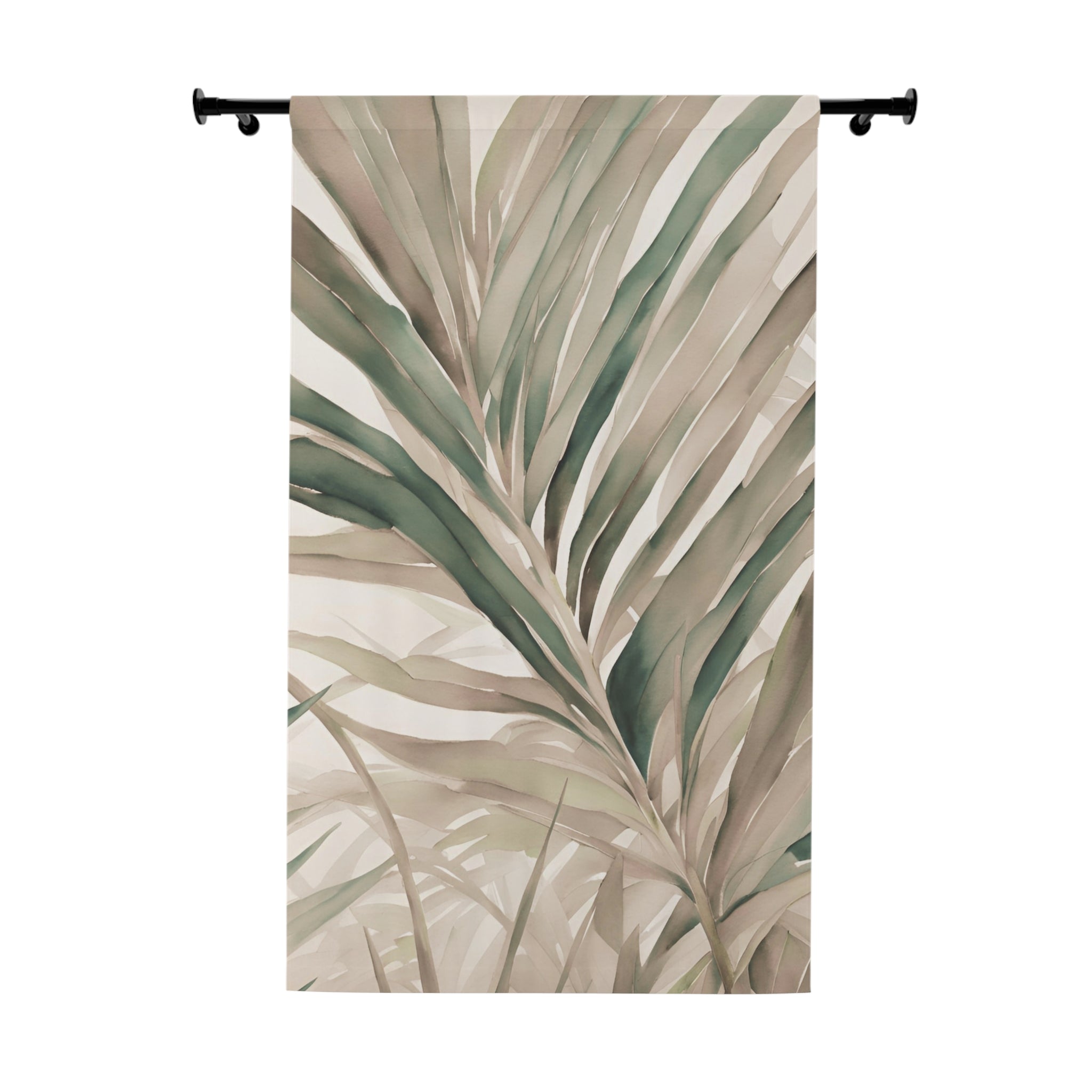Window Curtains | Beige Green Leaves Watercolor, 50 X 84 Inches, Blackout, Sheer