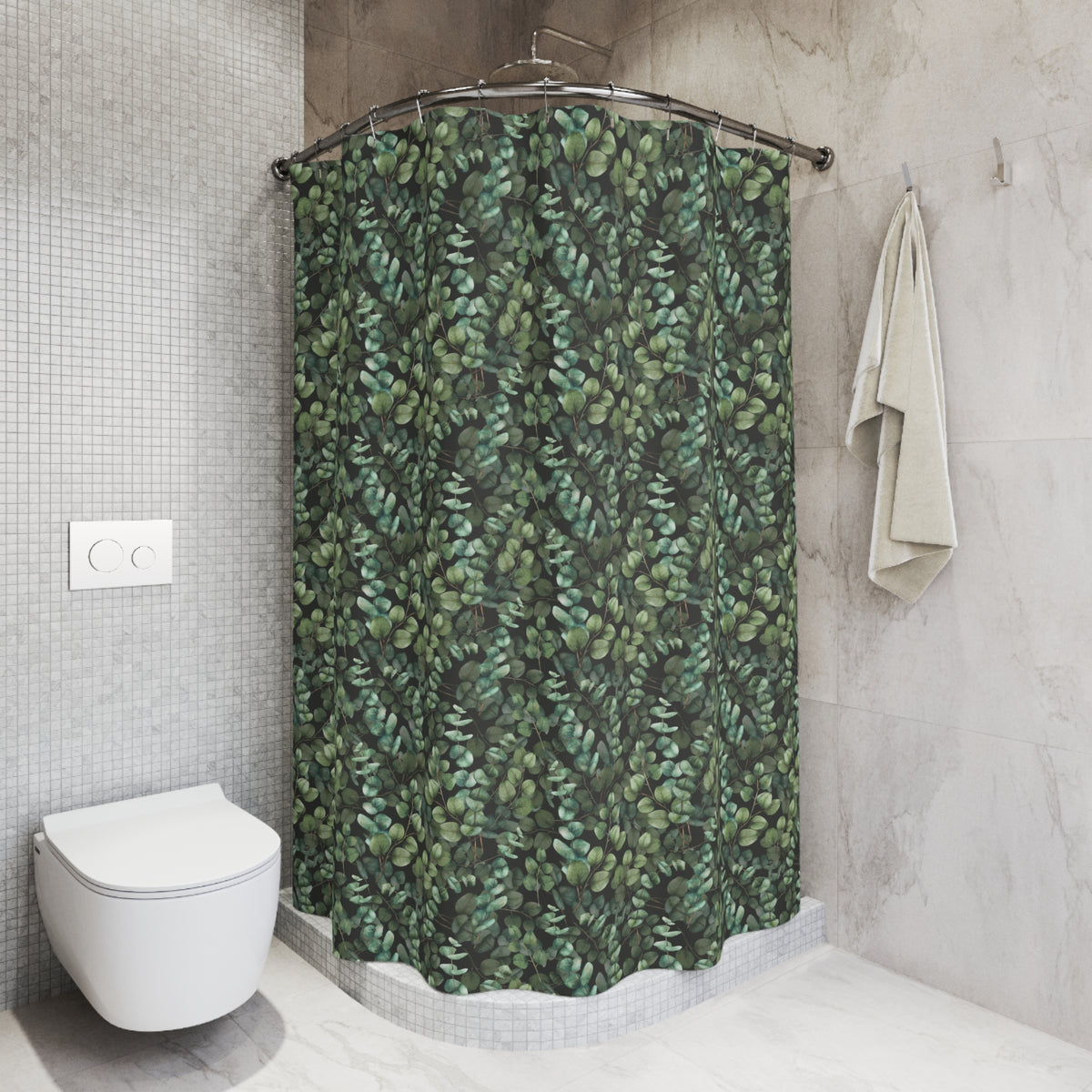 Charcoal Forest Green Eucalyptus Shower Curtain, Bath Curtain 71x74