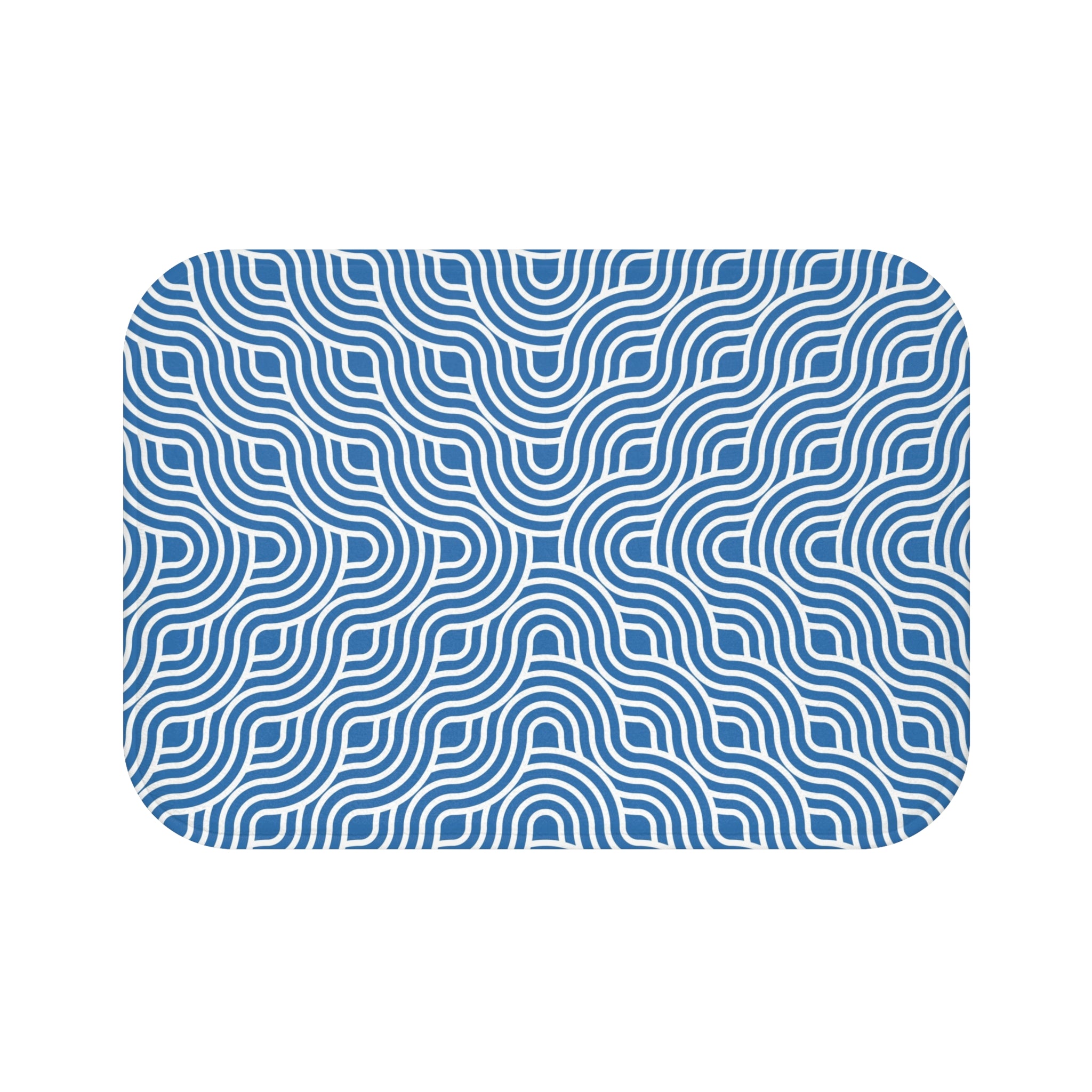 Art Deco Bath, Kitchen Mat | Retro Blue White, Art Nouveau Waves