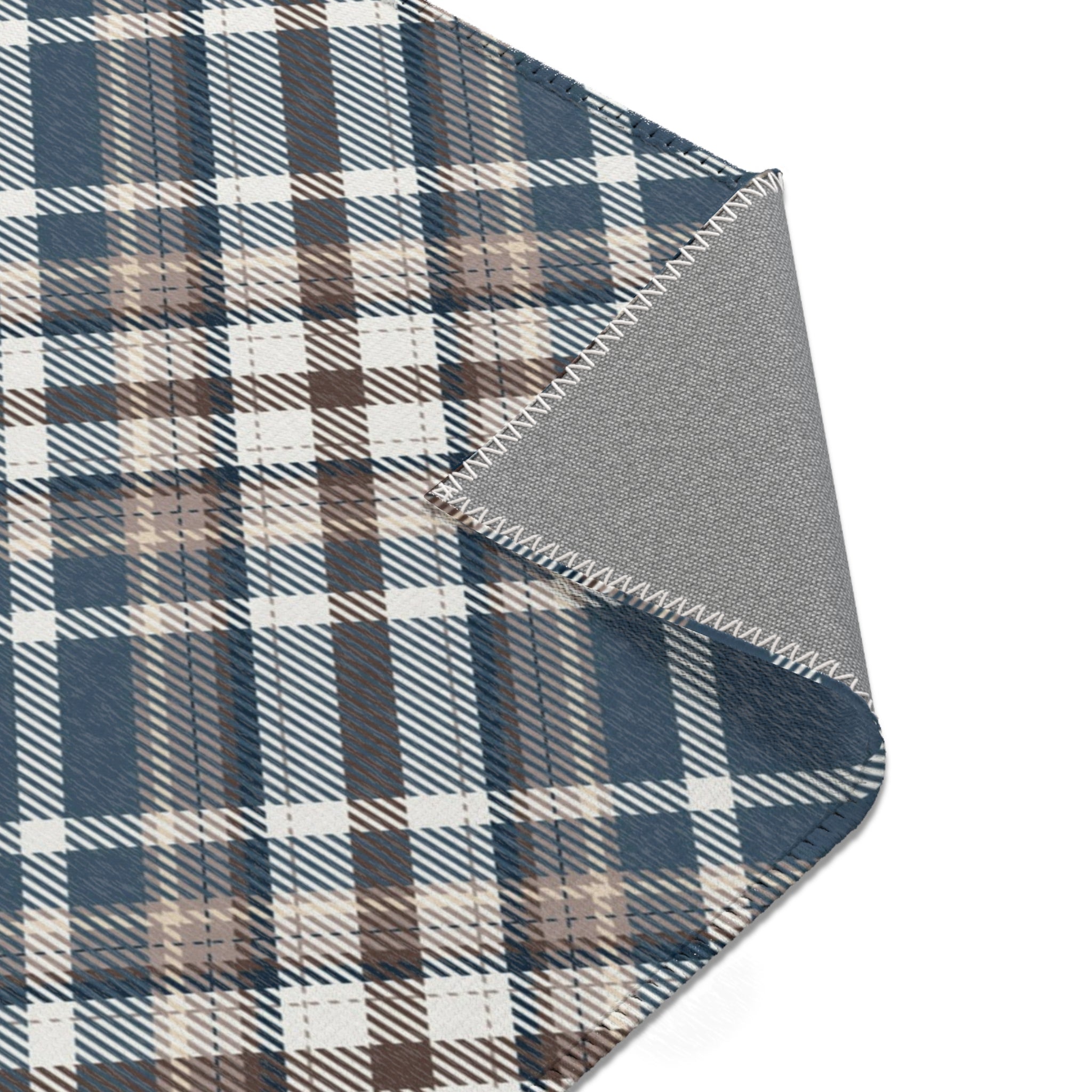 Retro Plaid Large Area Rug | Navy Blue, White Brown