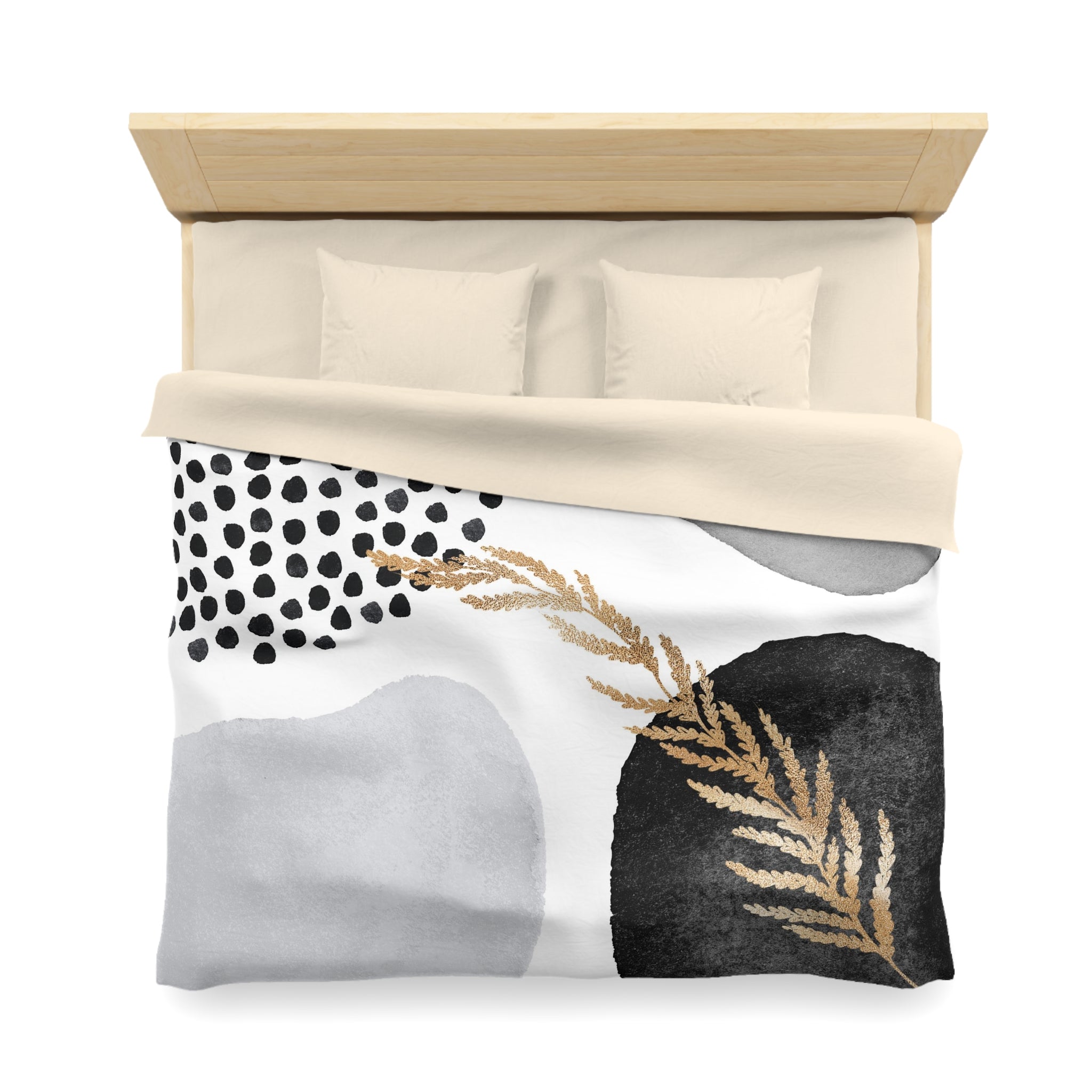 Abstract Duvet Cover | Black, Pale Grey, Gold Leaves, White | Bedroom Decor