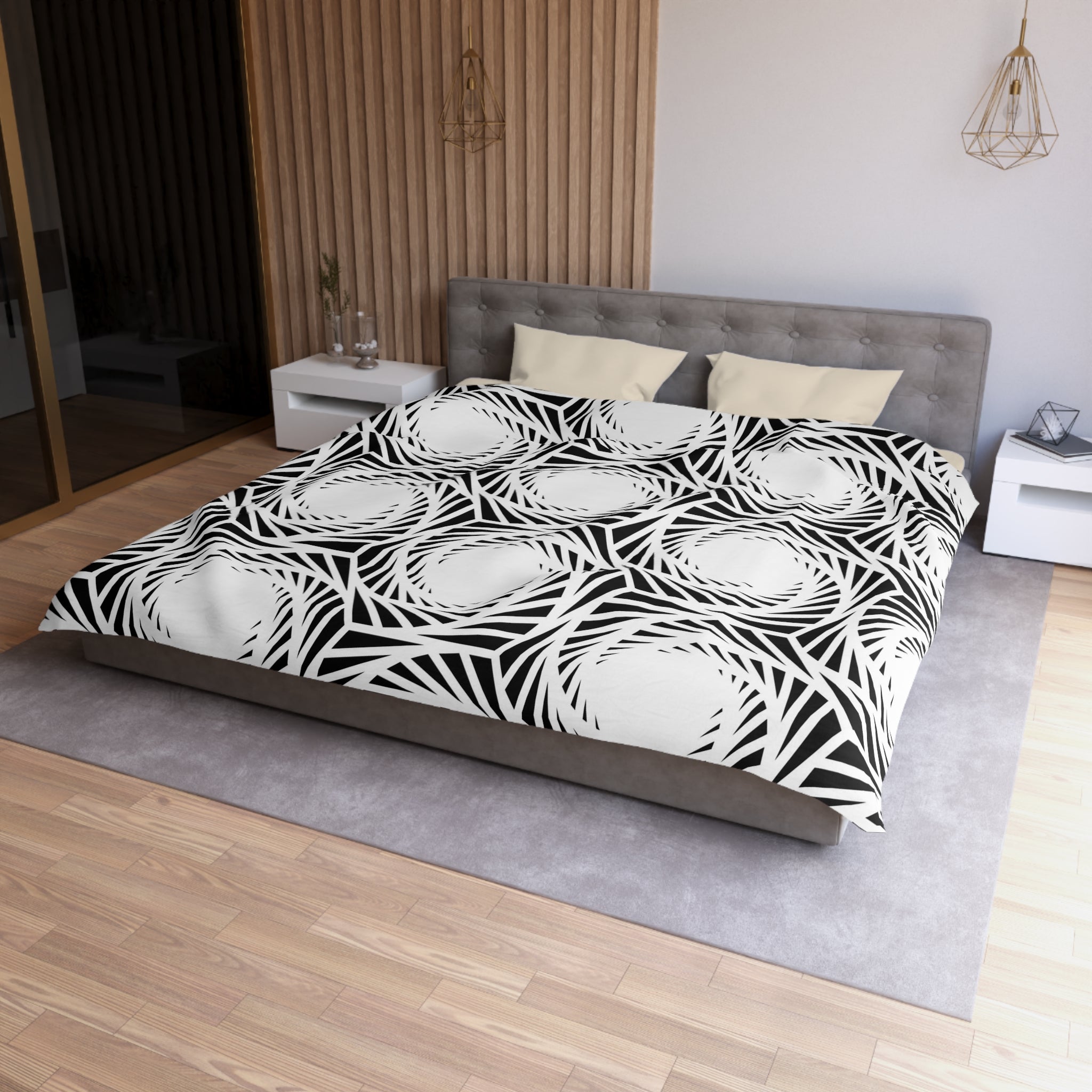 Art Deco Duvet Cover | White Black Geometric | Bedroom Decor