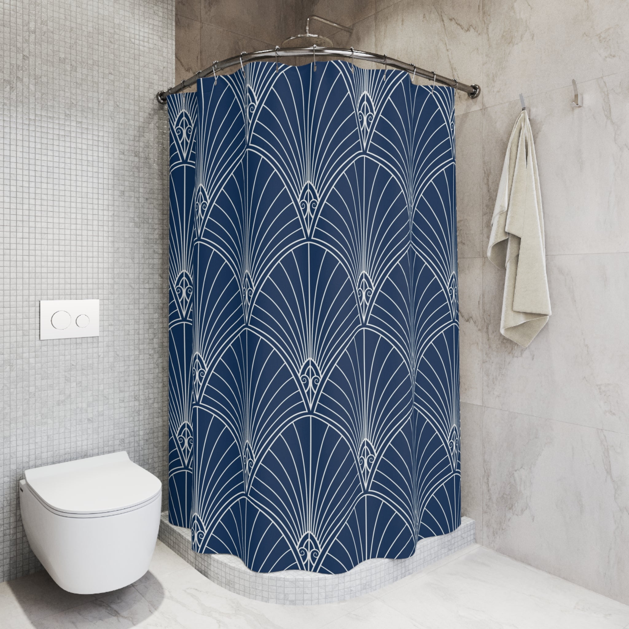 Blue White Shower Curtain | Art Noveau Fabric Curtain